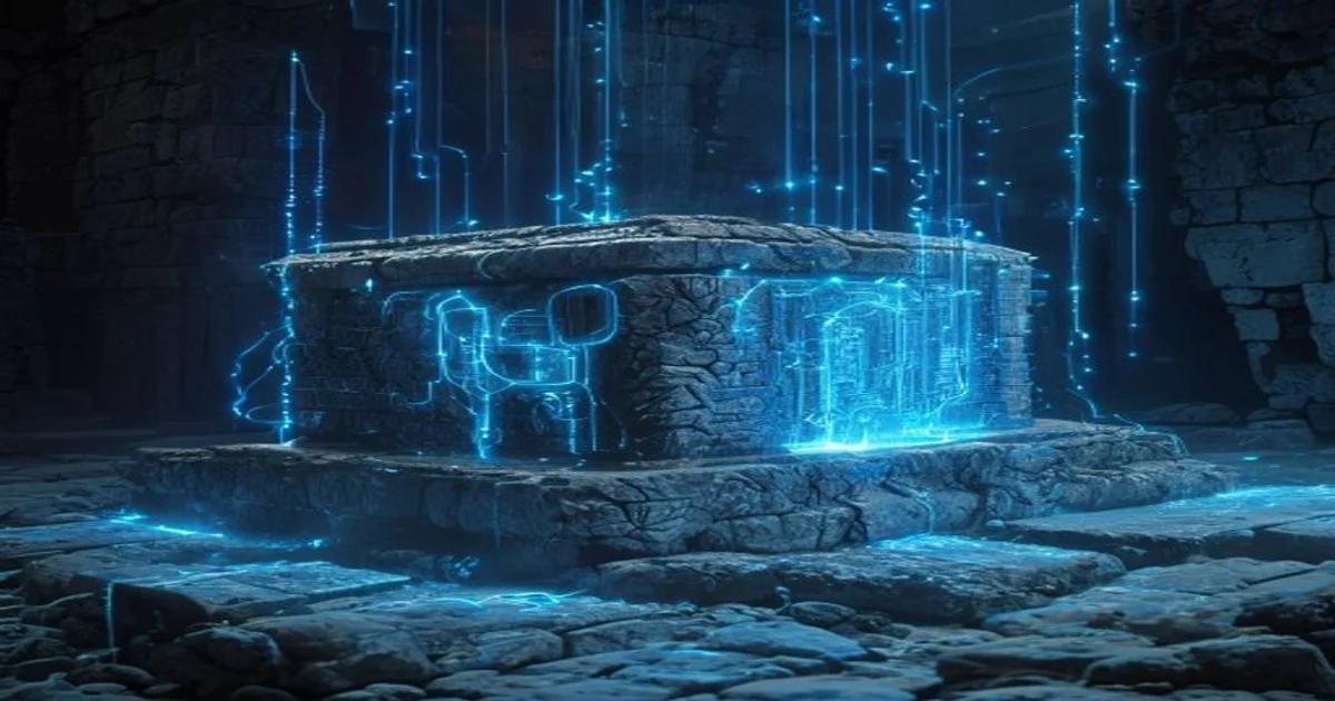 A conceptual blend of ancient spiritual symbols and modern digital circuit boards representing AI ethics.