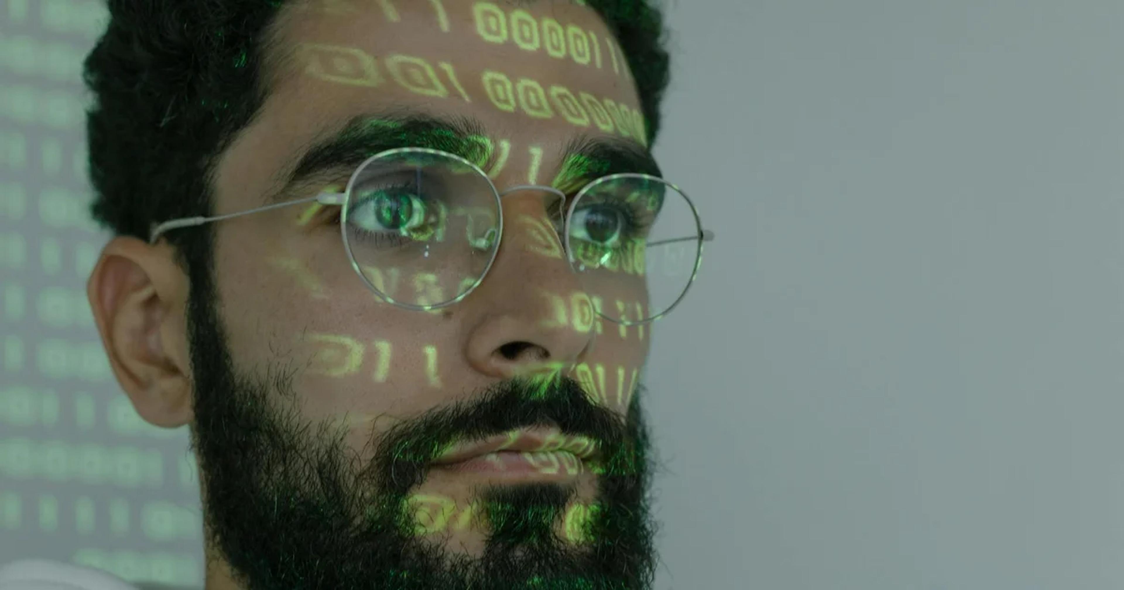 Illustration of a human digital identity integrating with artificial intelligence systems.