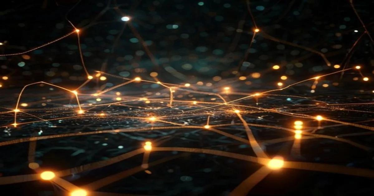 A futuristic digital representation of language symbols glowing in a neural network space.