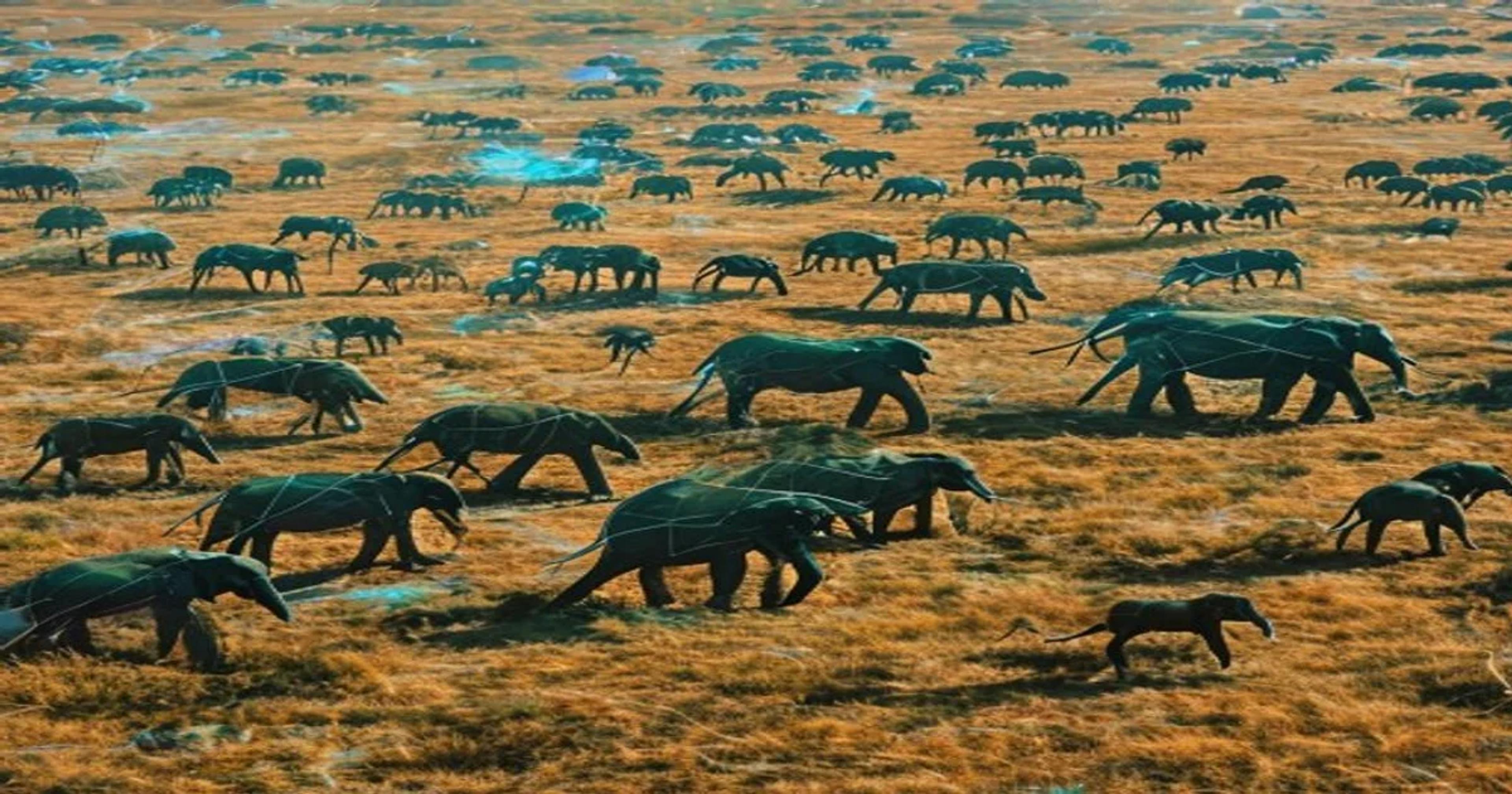 AI technology mapping the complex migration paths of elephants in a wild African landscape