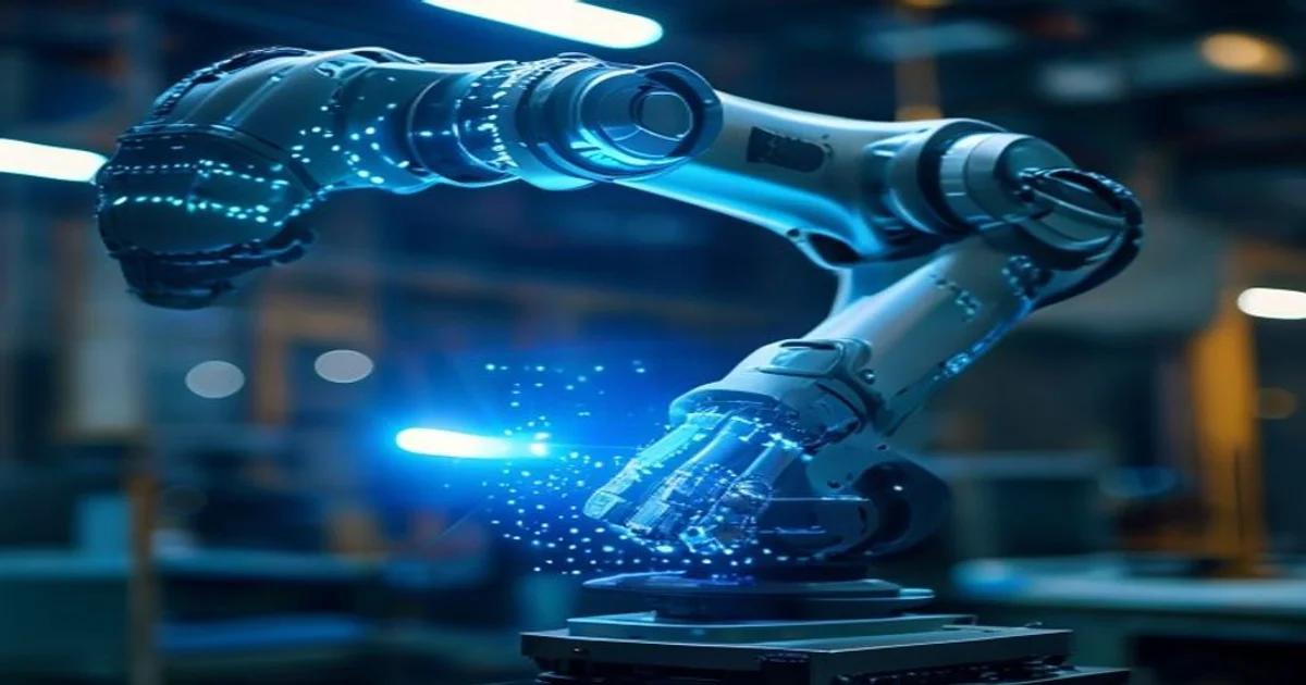 A high-tech industrial manufacturing facility utilizing AI sensors to monitor equipment health.