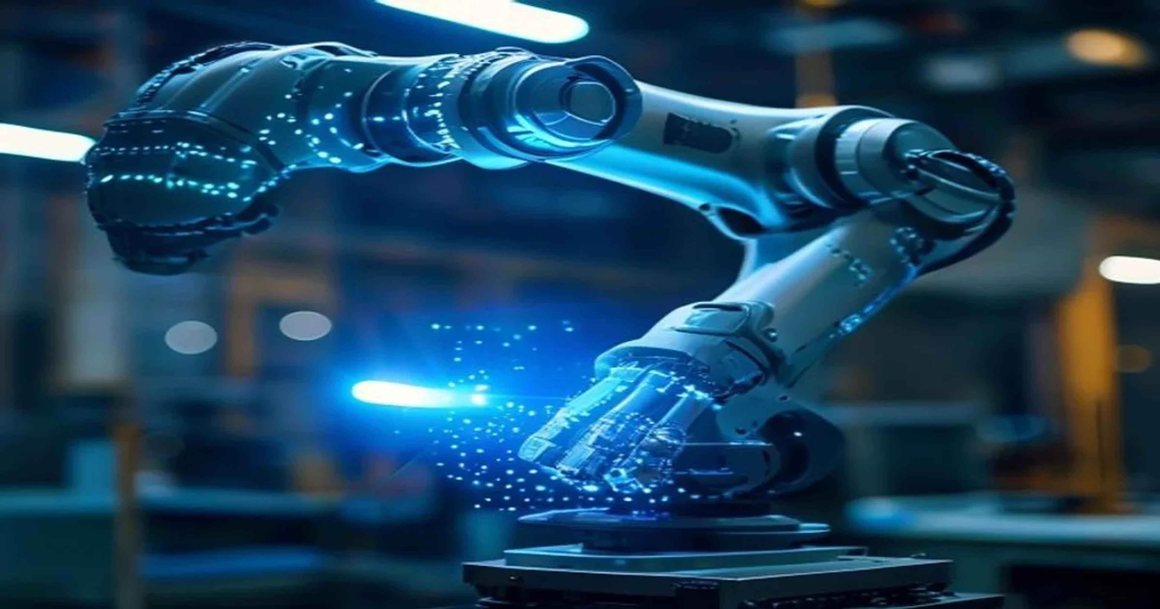 A high-tech industrial manufacturing facility utilizing AI sensors to monitor equipment health.