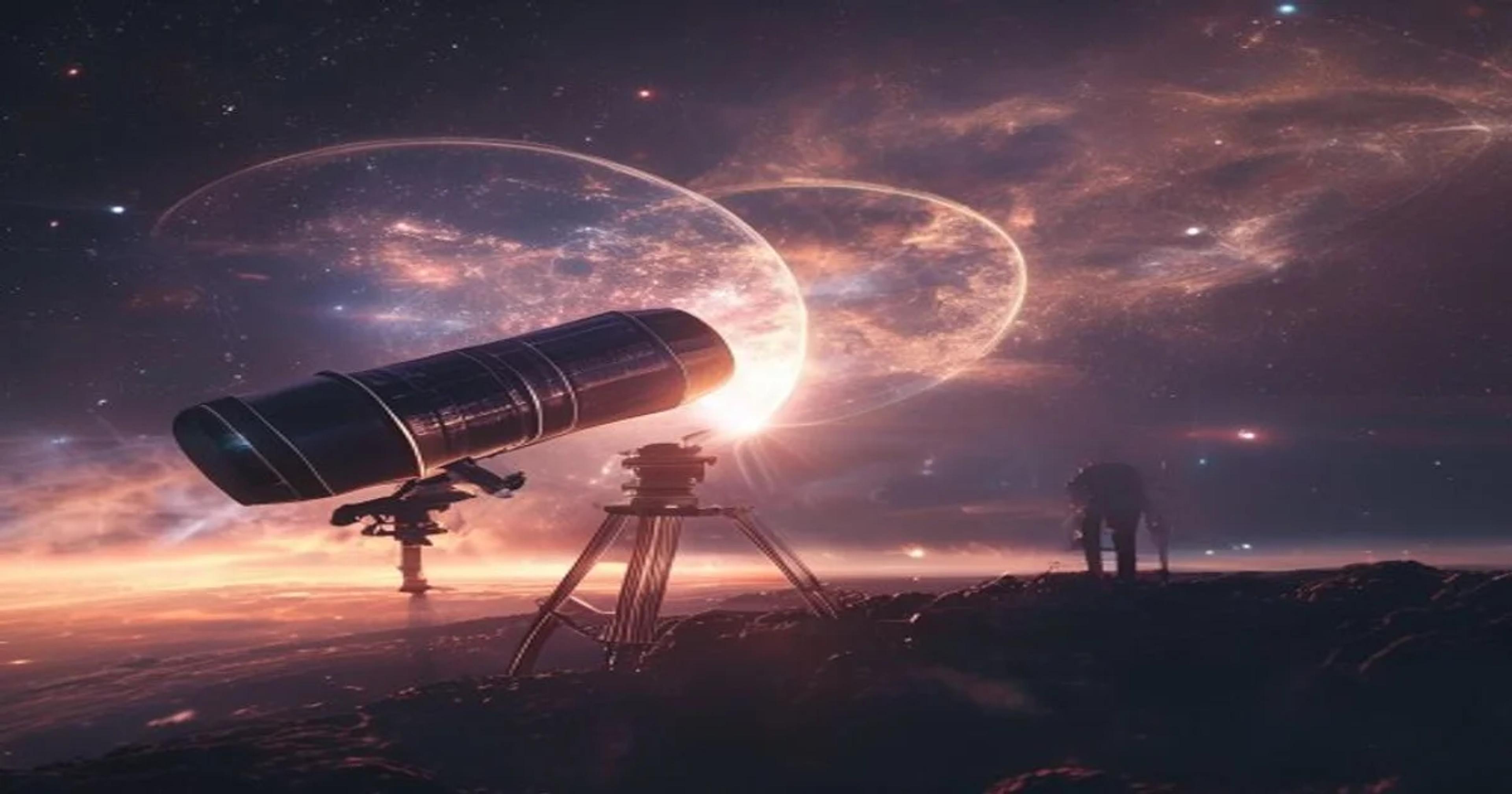 An AI-enhanced telescope interface analyzing exoplanet atmospheric spectral data for signs of extraterrestrial life.