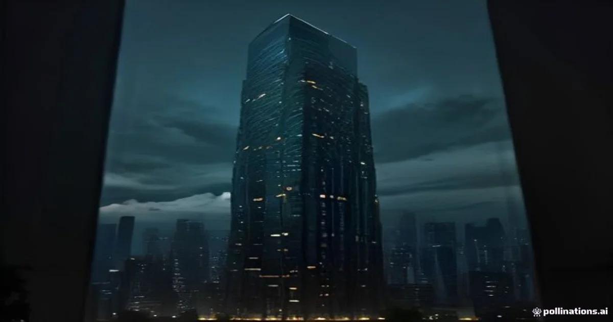 An architectural visualization of an intelligent building facade managing indoor climate through AI sensors.