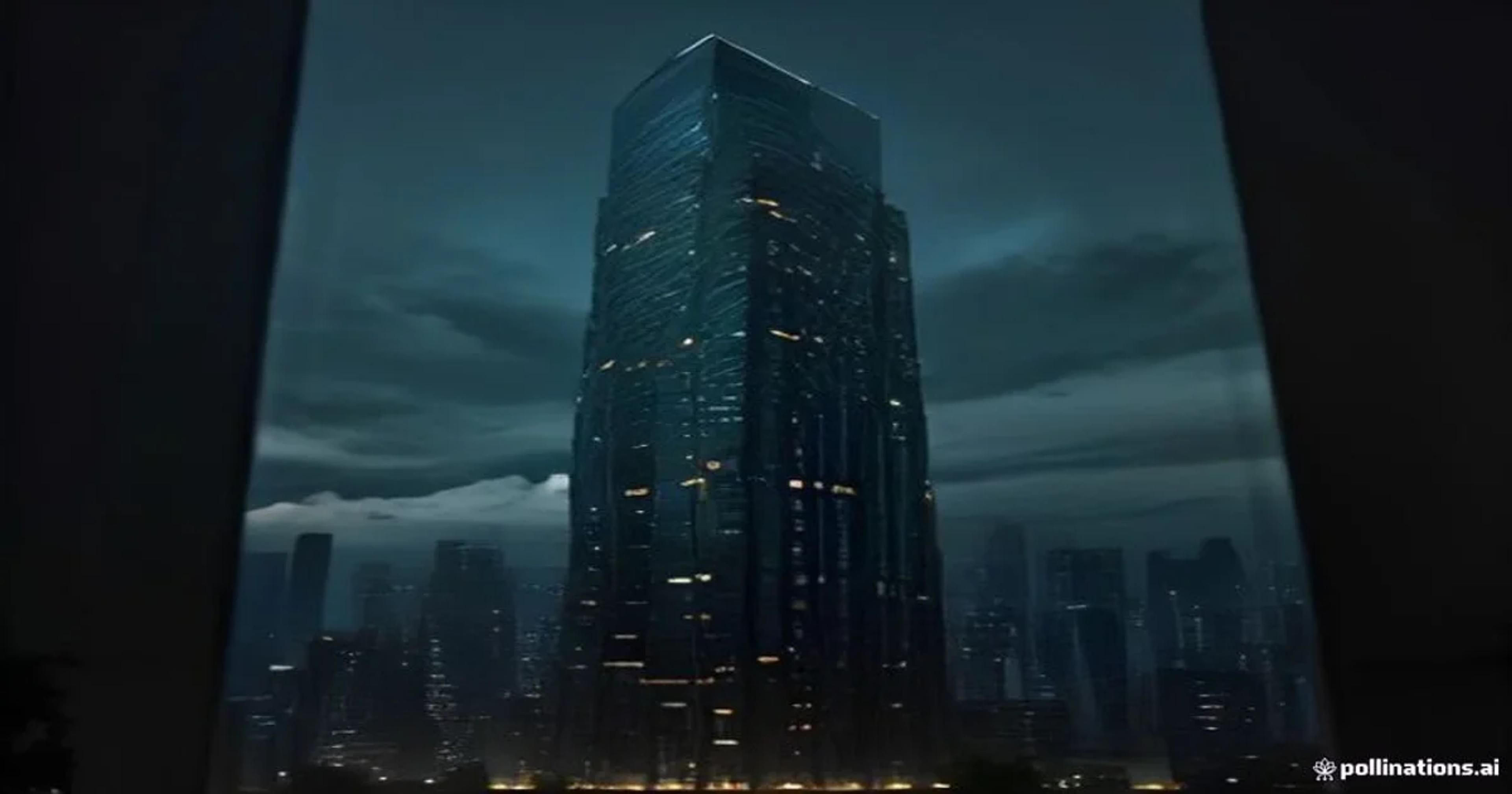 An architectural visualization of an intelligent building facade managing indoor climate through AI sensors.