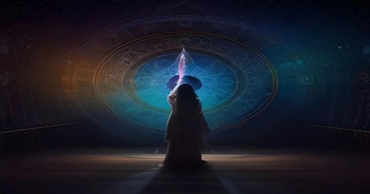 A conceptual image depicting a digital altar with holographic light patterns representing adaptive liturgy.