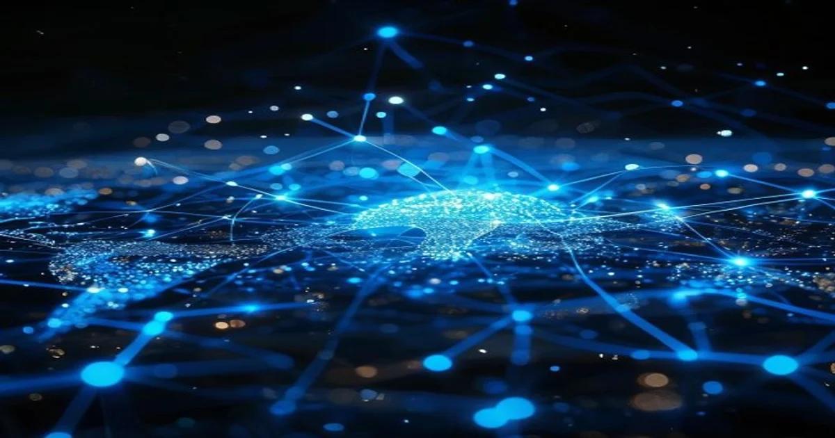 A glowing network map representing artificial intelligence powering global humanitarian aid and charitable efforts.