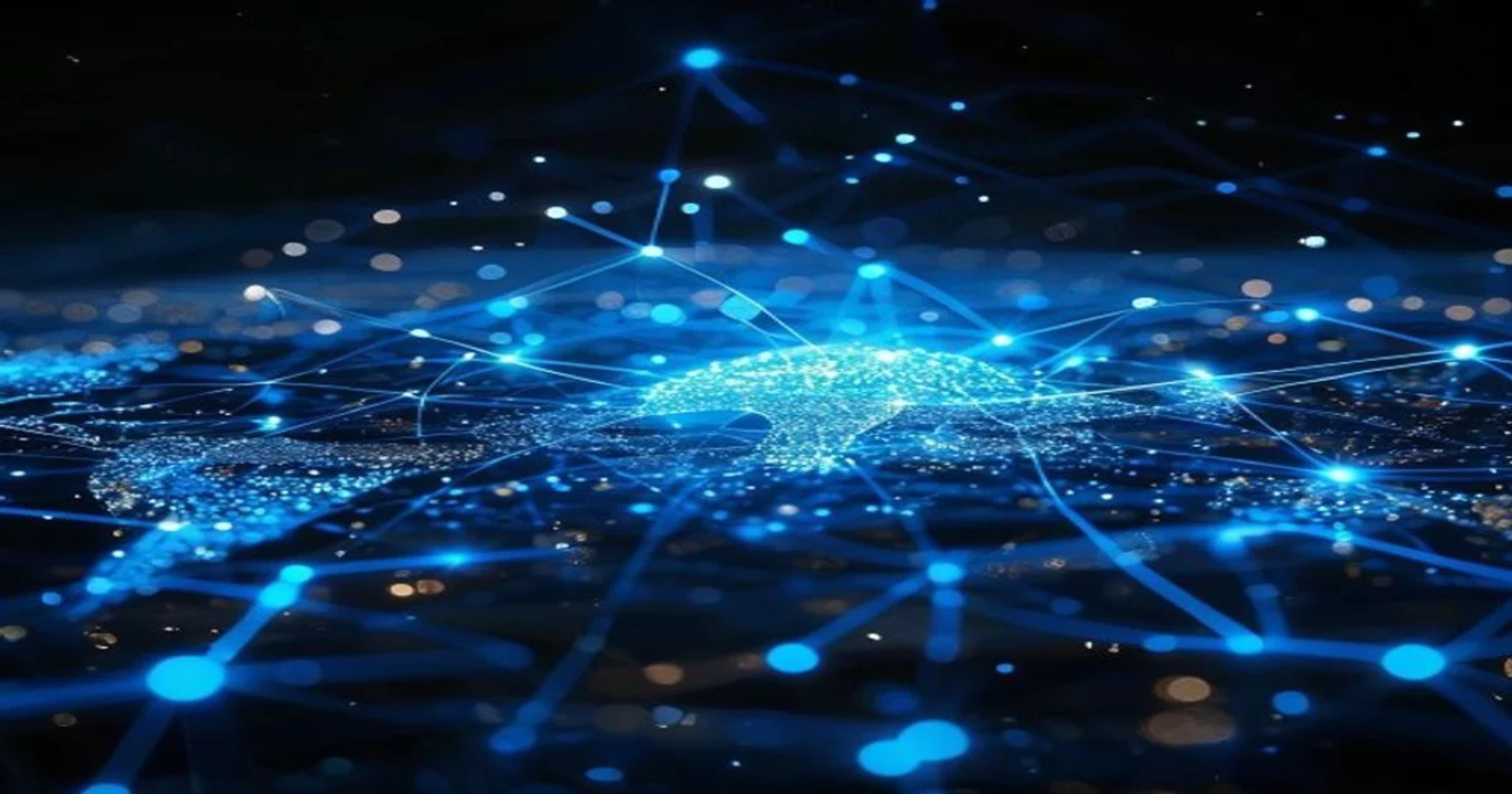 A glowing network map representing artificial intelligence powering global humanitarian aid and charitable efforts.