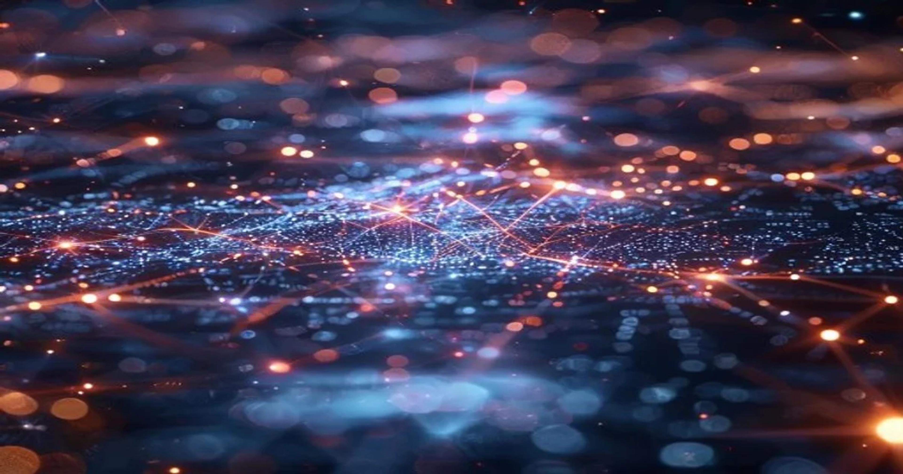 A glowing digital visualization representing abstract intellectual property assets being processed by advanced artificial intelligence algorithms.