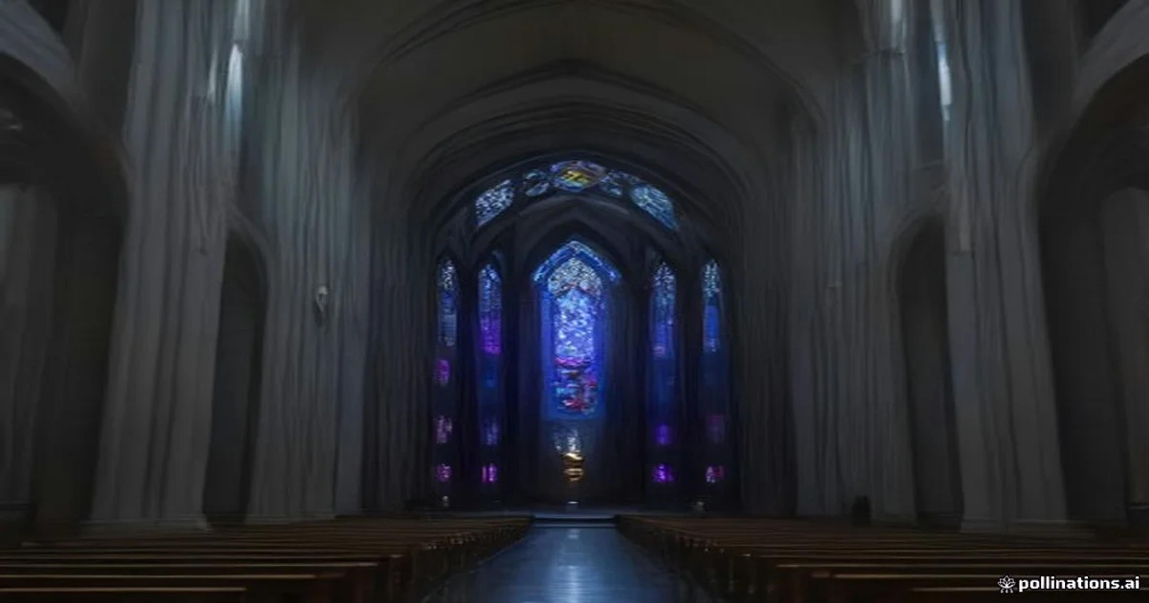 A conceptual vision of a digital-age chapel featuring interactive holographic interfaces for adaptive liturgy.
