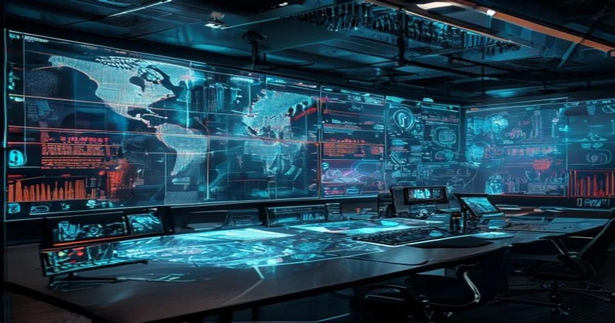 A futuristic digital war room displaying holographic geopolitical data for diplomatic simulation.