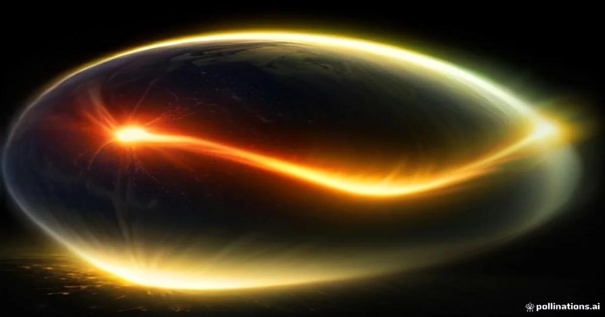 A visualization of the ionosphere represented by glowing plasma layers and complex digital data streams.