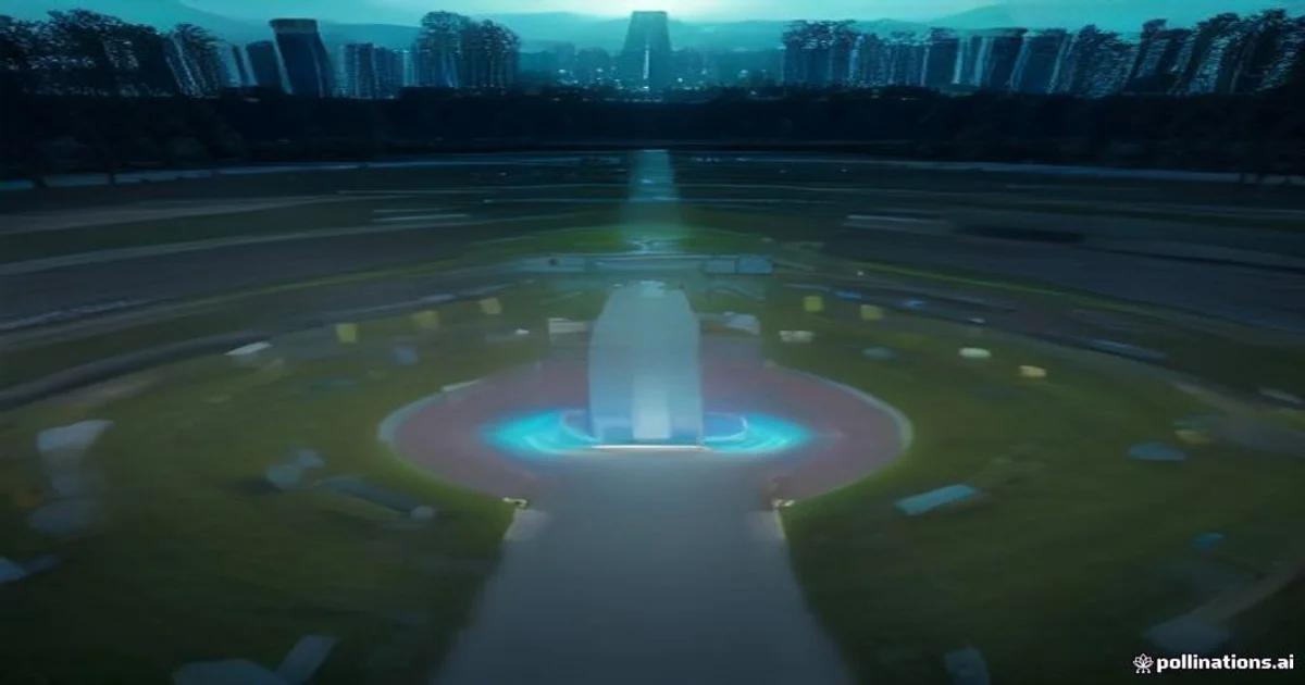 A conceptual view of an automated cemetery with AI-managed maintenance systems and digital pathing.
