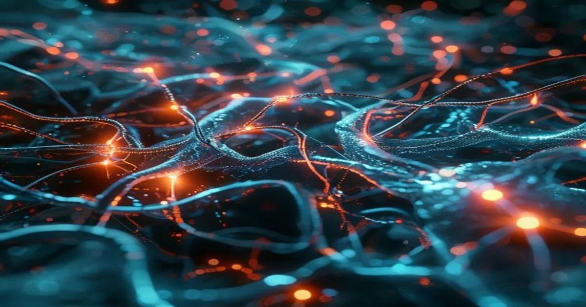 A futuristic representation of artificial intelligence analyzing the neuro-glymphatic fluid circulation in the human brain for medical research.