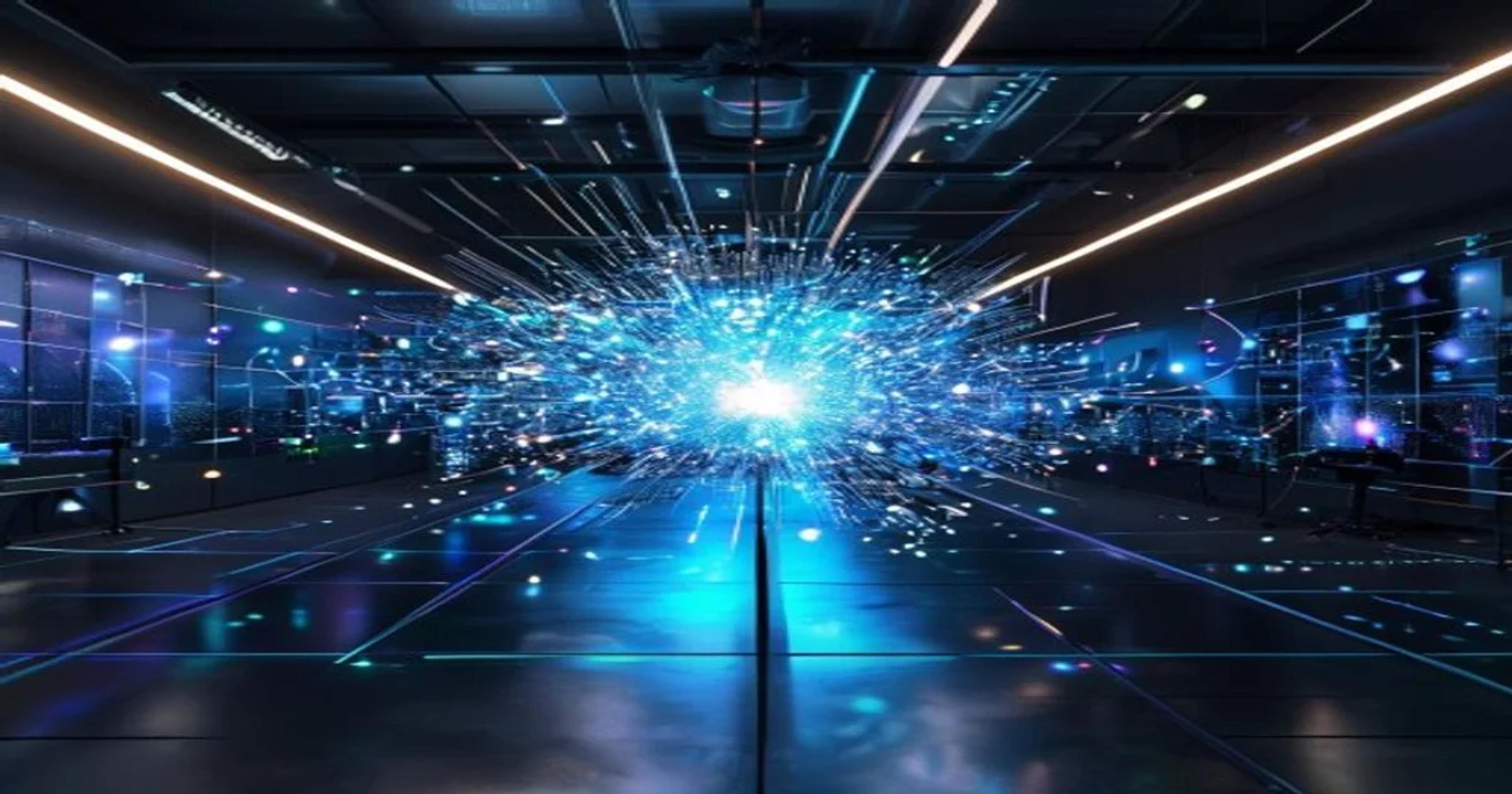 A visually striking representation of an AI system's creative process, generating art.