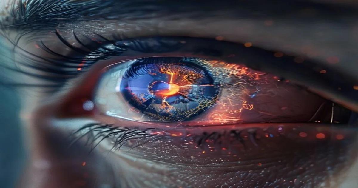 Conceptual representation of AI-enhanced human sensory perception with neural data overlays.