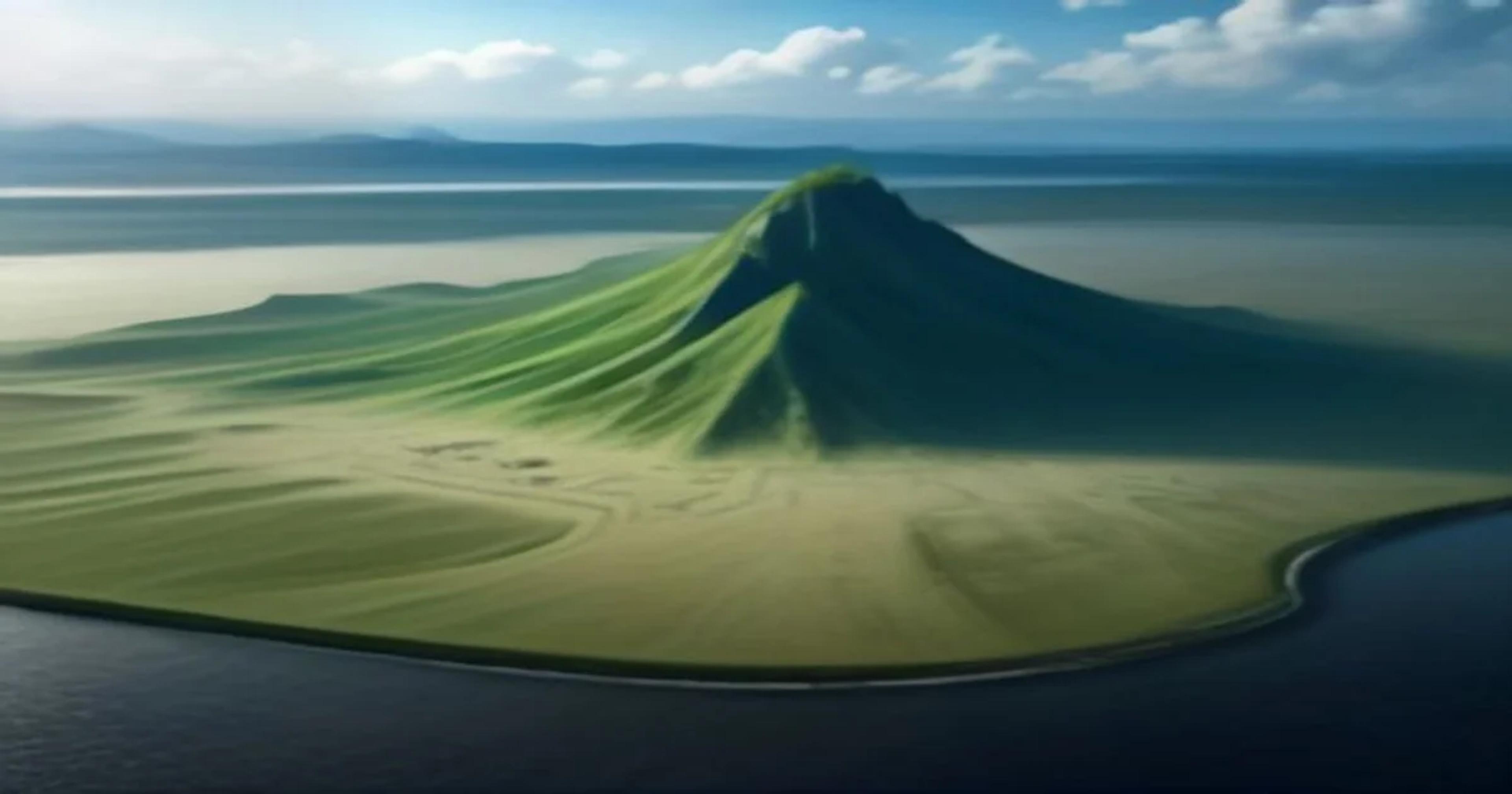 A futuristic wetland restoration site managed by autonomous AI technology and drones.