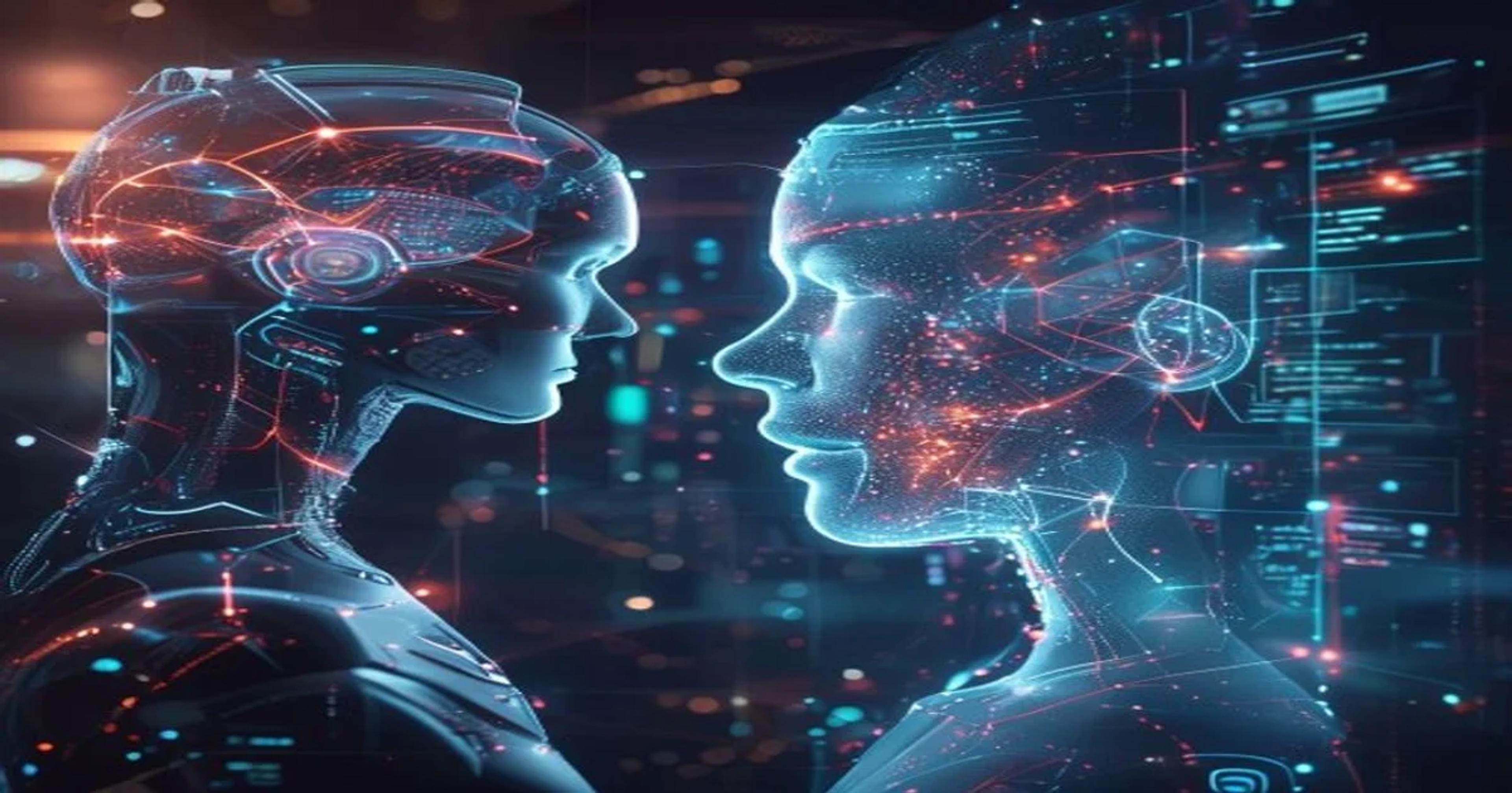 An advanced AI system processing intricate human behavioral data visualized as complex holographic projections.
