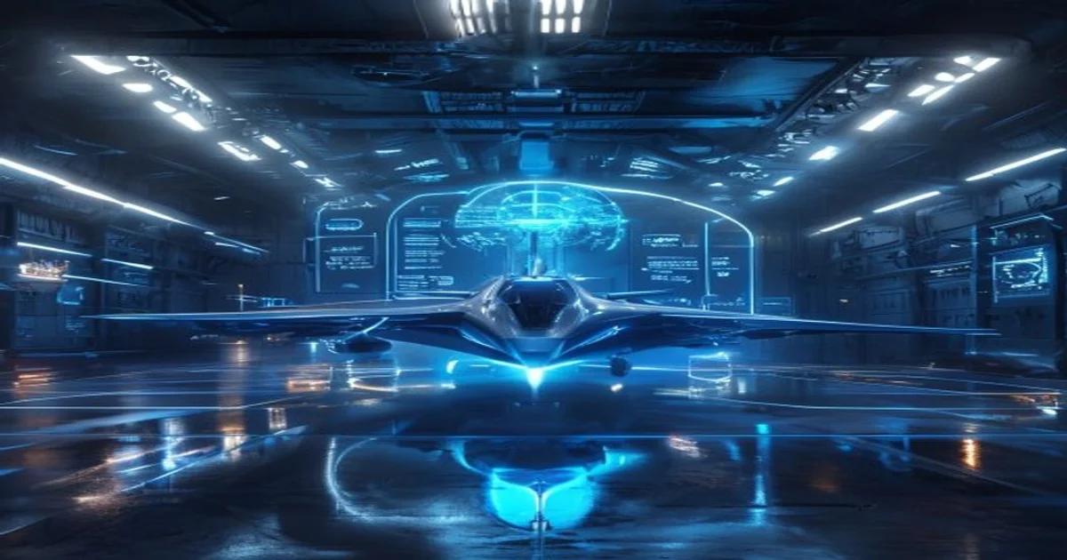 A sophisticated digital dashboard displaying aircraft maintenance analytics and predictive repair schedules in a modern hangar.