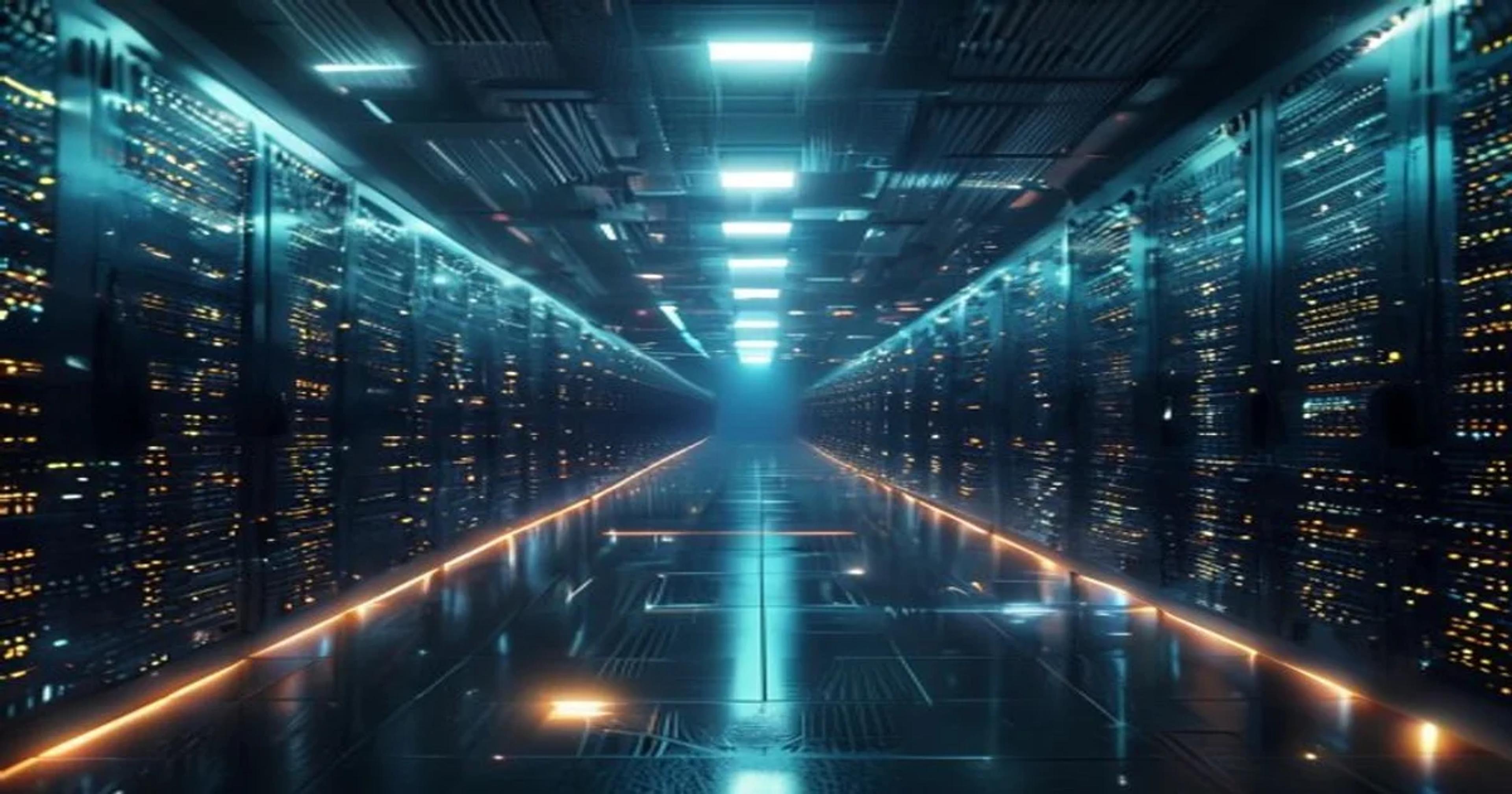 Futuristic digital interface representing corporate data archiving powered by artificial intelligence.