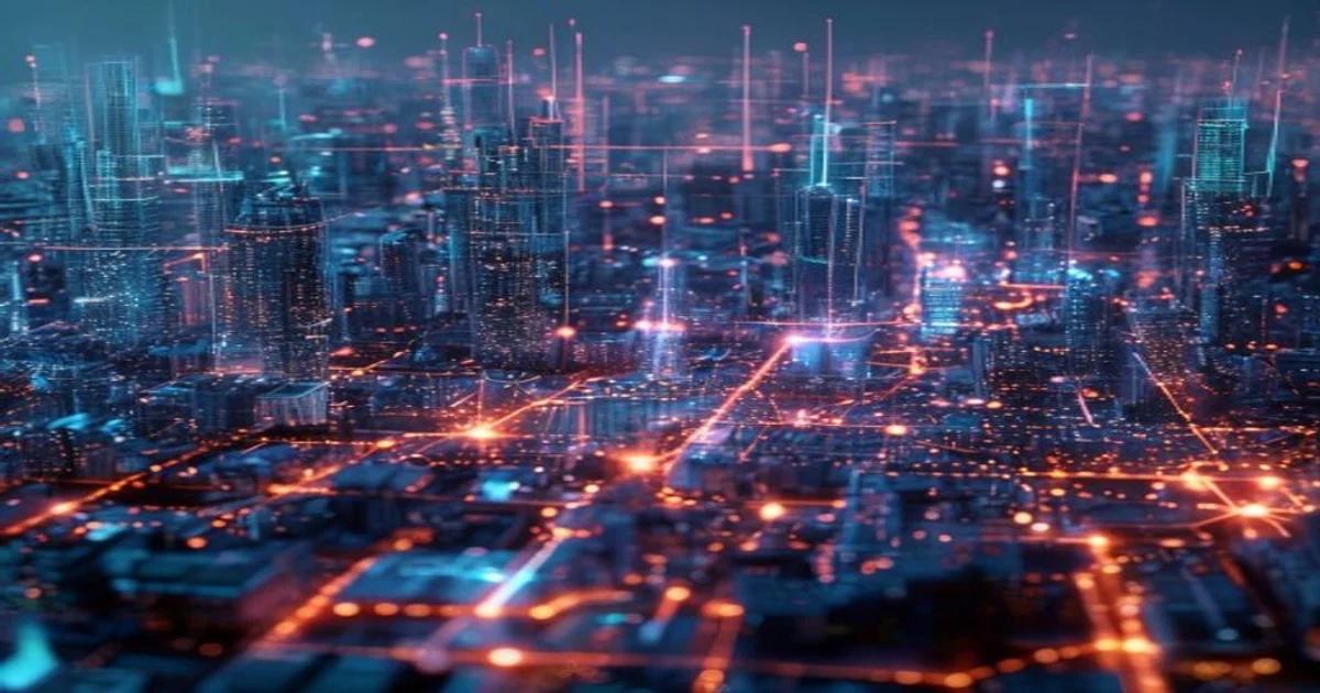 A conceptual rendering of AI-based urban zoning and smart city planning software interface.