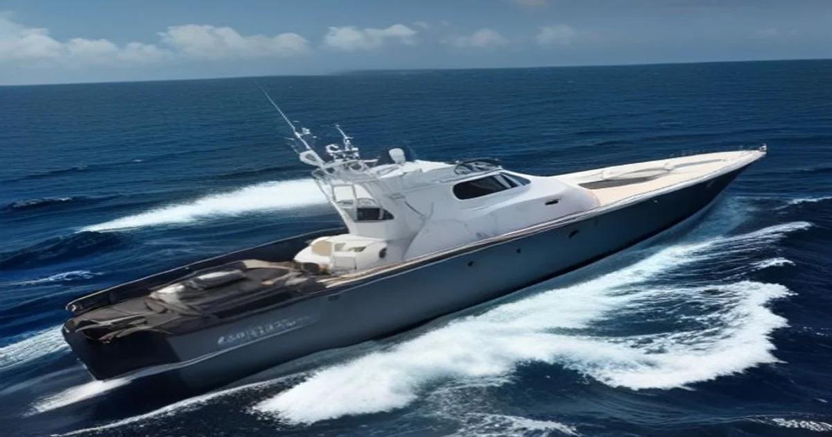 A high-tech autonomous maritime vessel patrolling the open ocean with digital radar overlays.