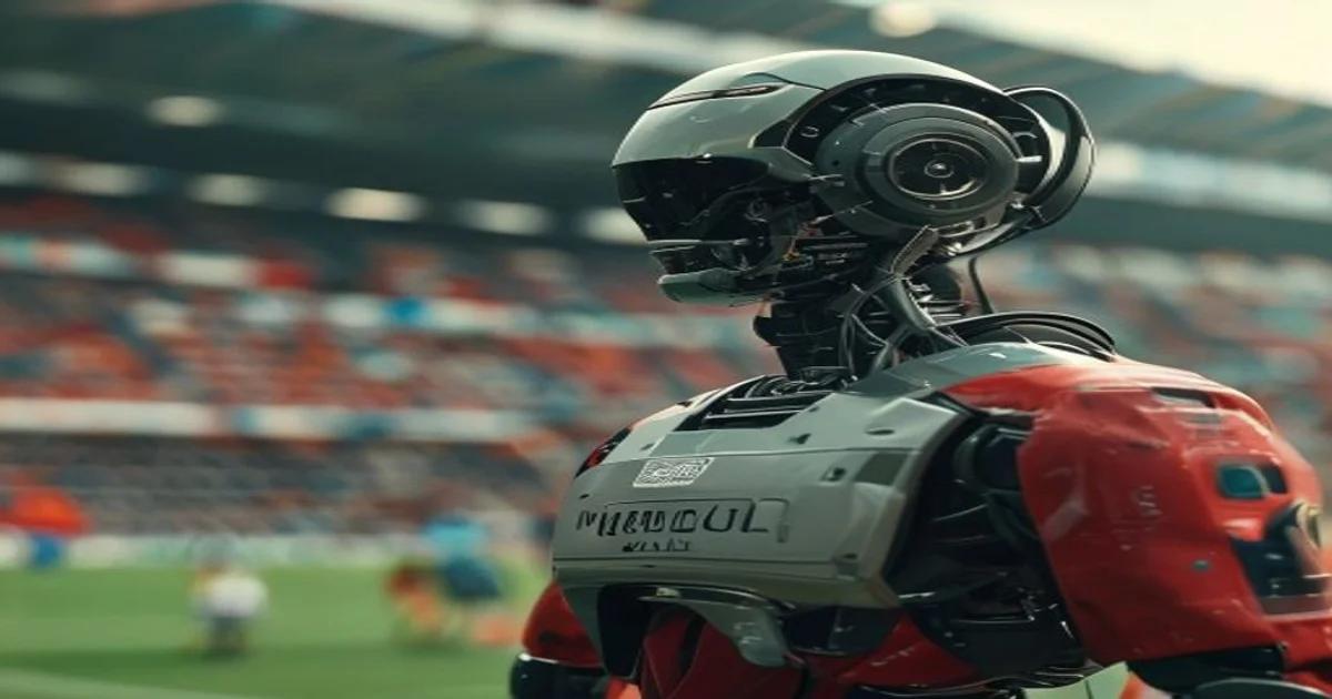An advanced AI-powered camera system monitoring a local amateur soccer match for accuracy.