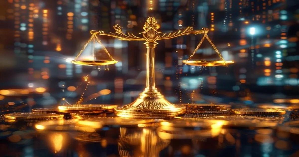 Conceptual visualization of AI governance and economic equity balance.