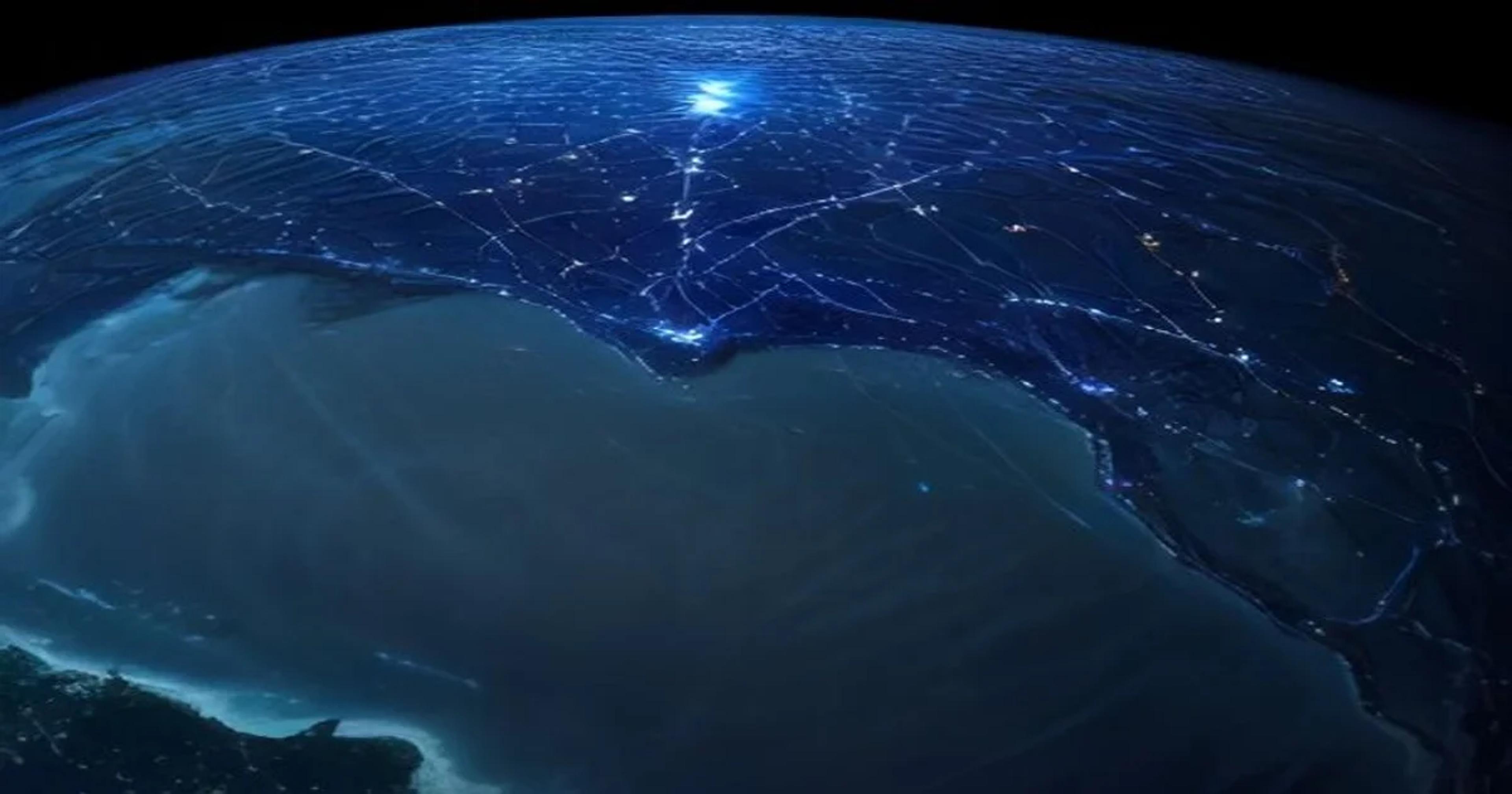 Conceptual illustration of neural network nodes representing global intelligence gathering.