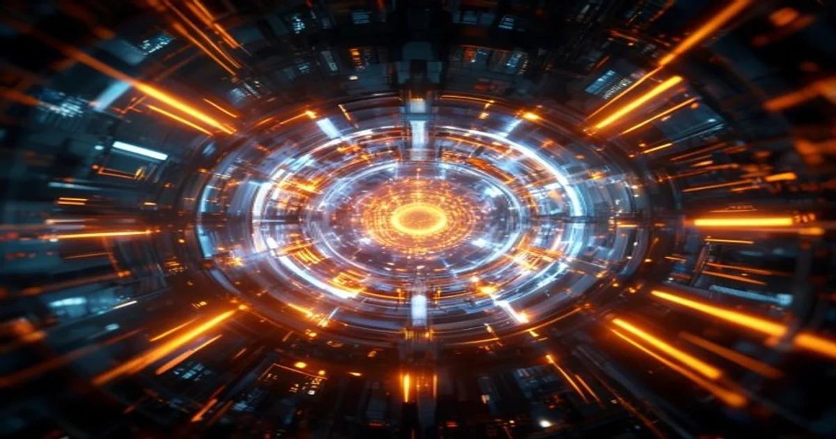 A futuristic fusion reactor core controlled by sophisticated artificial intelligence systems.