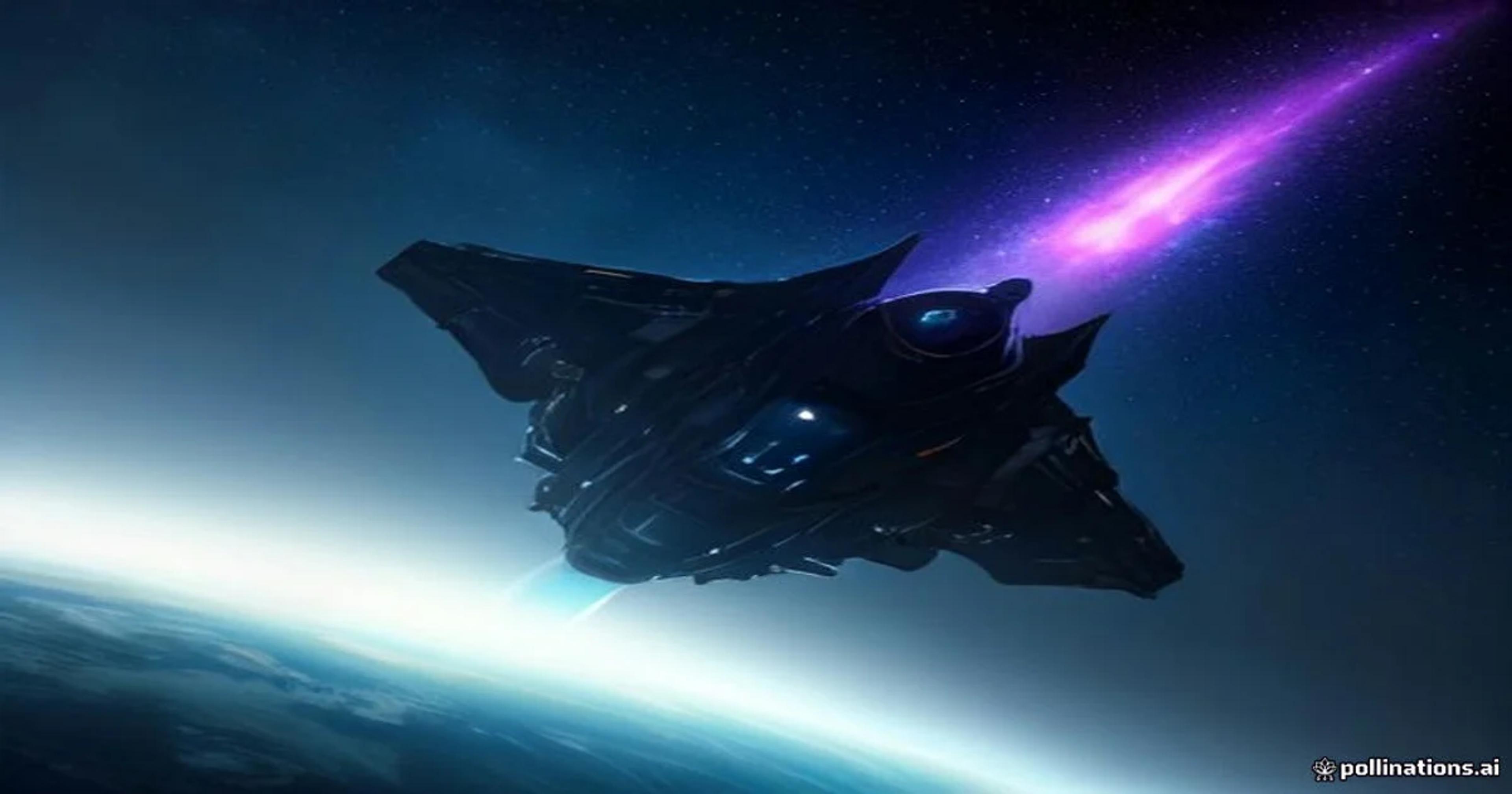 An autonomous deep-space vessel maneuvering through a vibrant, complex interstellar nebula using AI guidance.