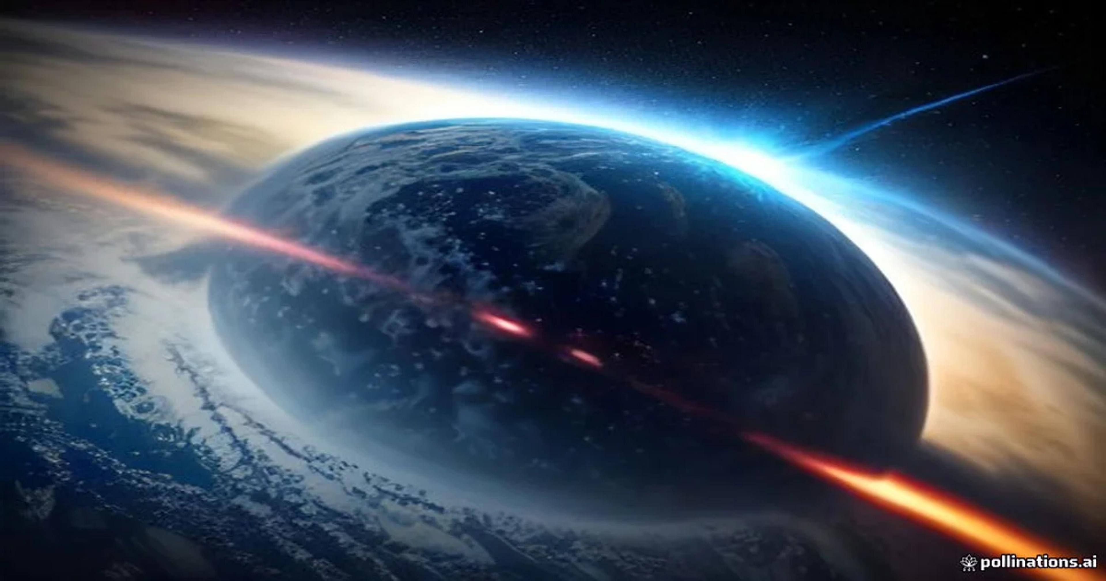 A futuristic visualization of a meteorite entering Earth's atmosphere tracked by AI software.