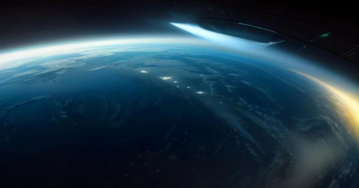 A futuristic satellite protected by an AI-generated digital security shield in outer space.
