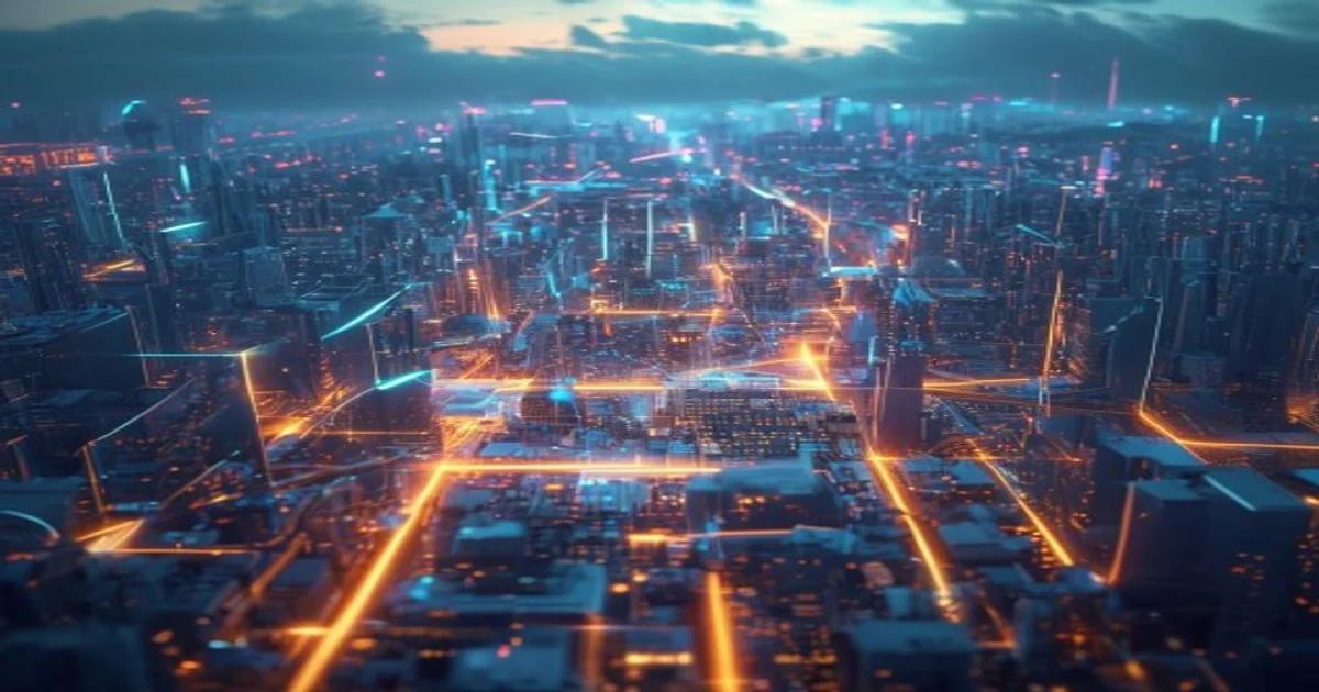Conceptual visual representation of an AI-managed energy micro-grid distribution network.