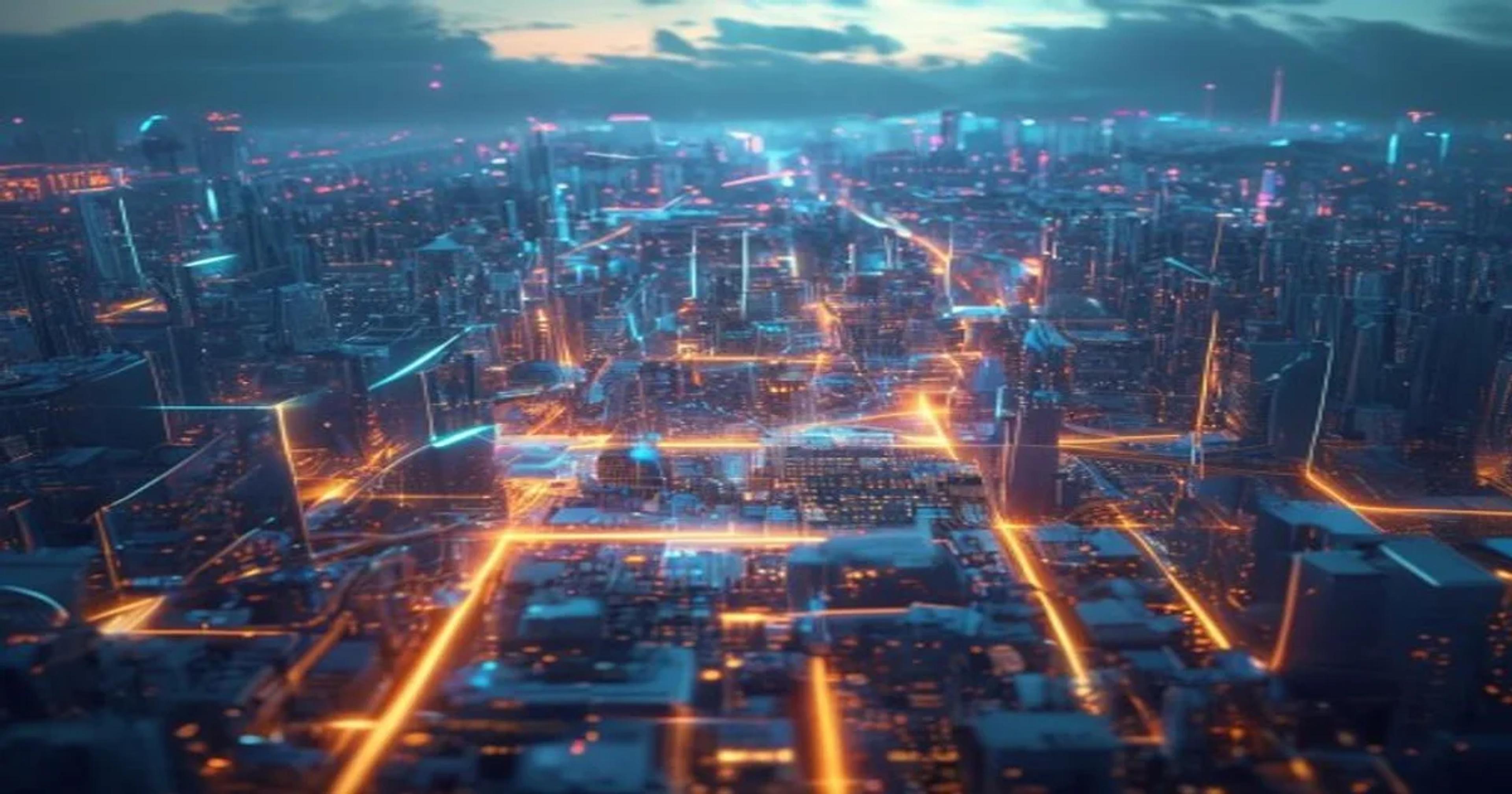 Conceptual visual representation of an AI-managed energy micro-grid distribution network.
