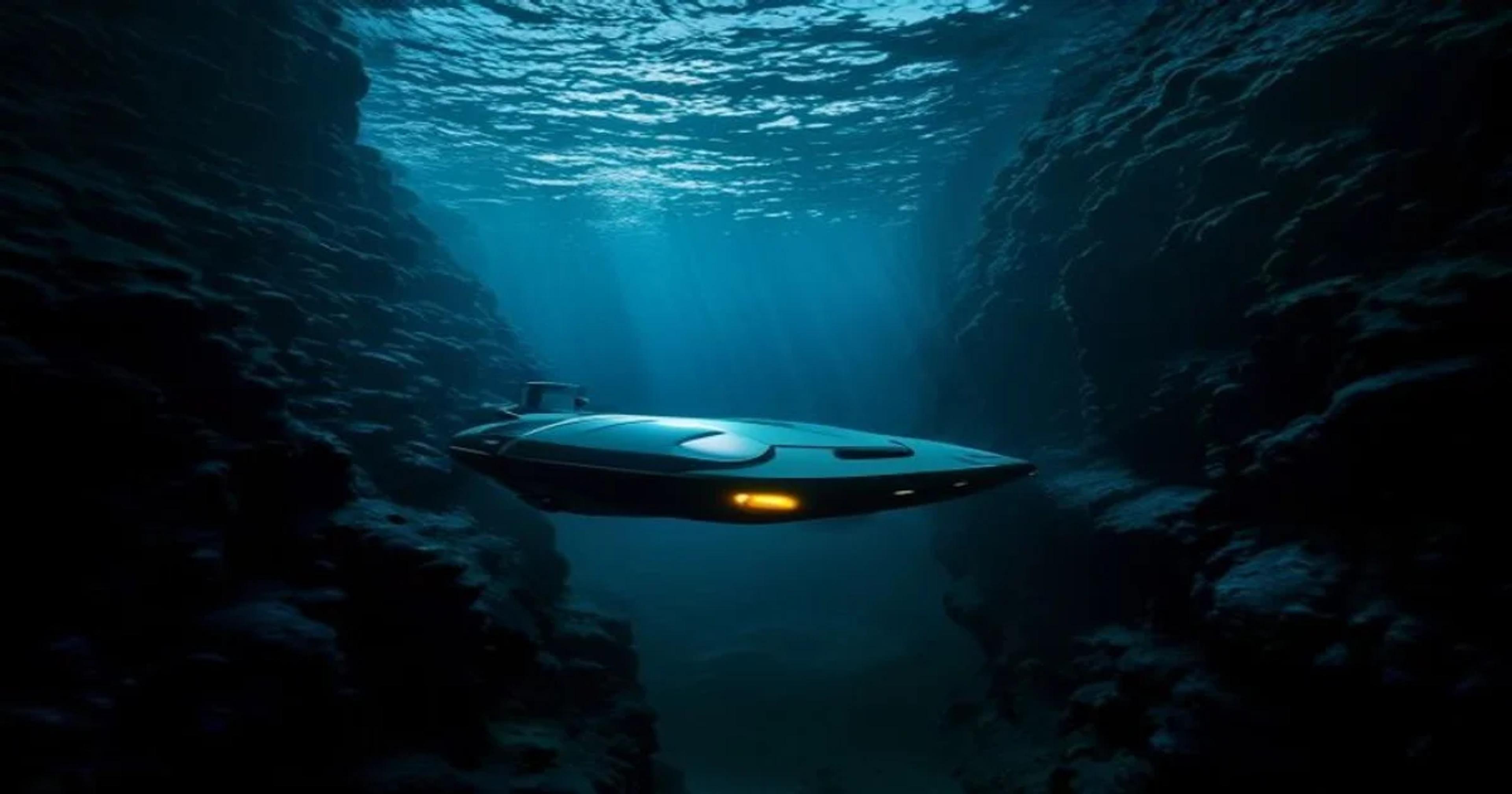 An autonomous underwater drone using AI sensors to map the mysterious dark ocean floor.