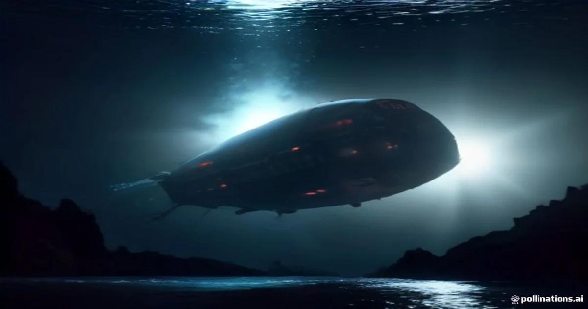 An autonomous underwater vehicle navigating a glowing deep-sea hydrothermal vent system.