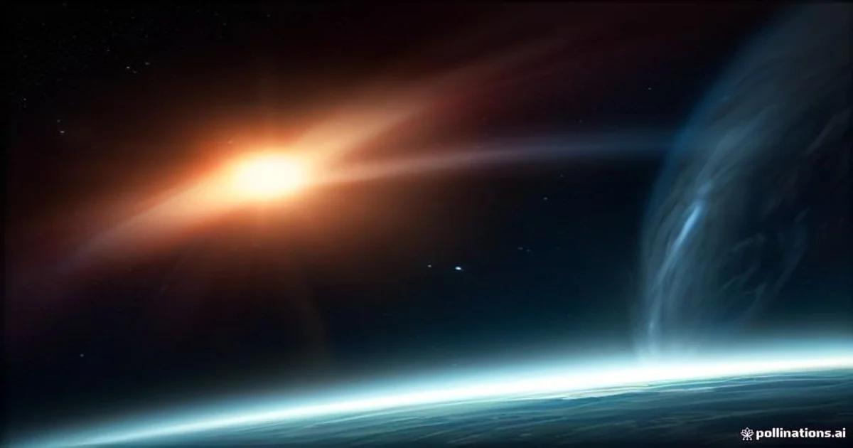 An artistic representation of an AI-powered satellite array protecting Earth from asteroids.