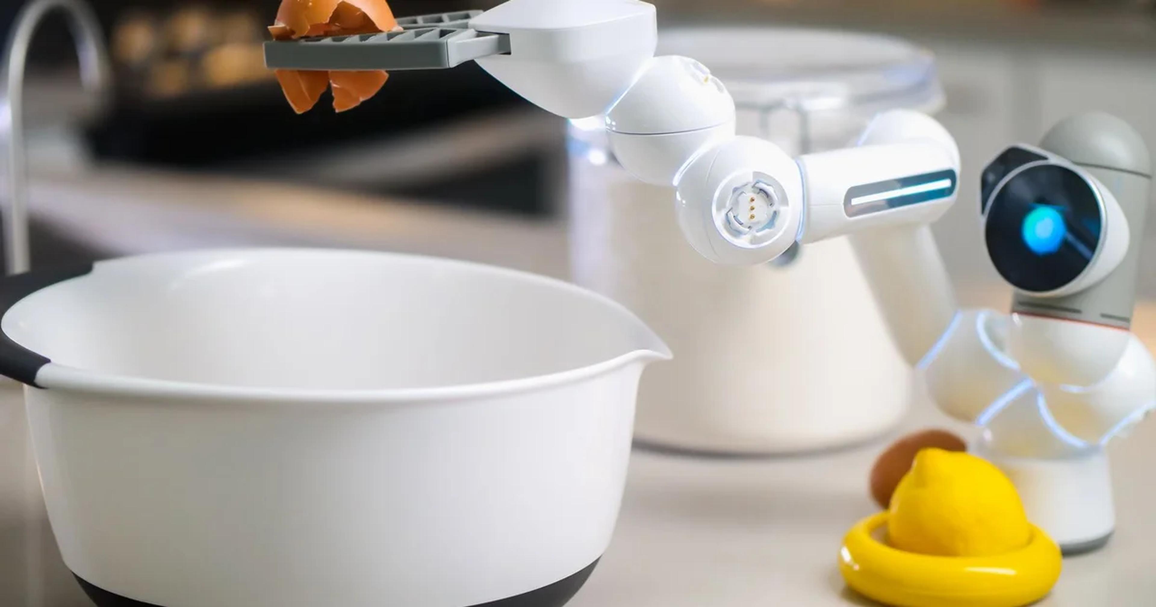 A high-tech industrial kitchen environment featuring automated culinary systems and digital recipe interfaces.