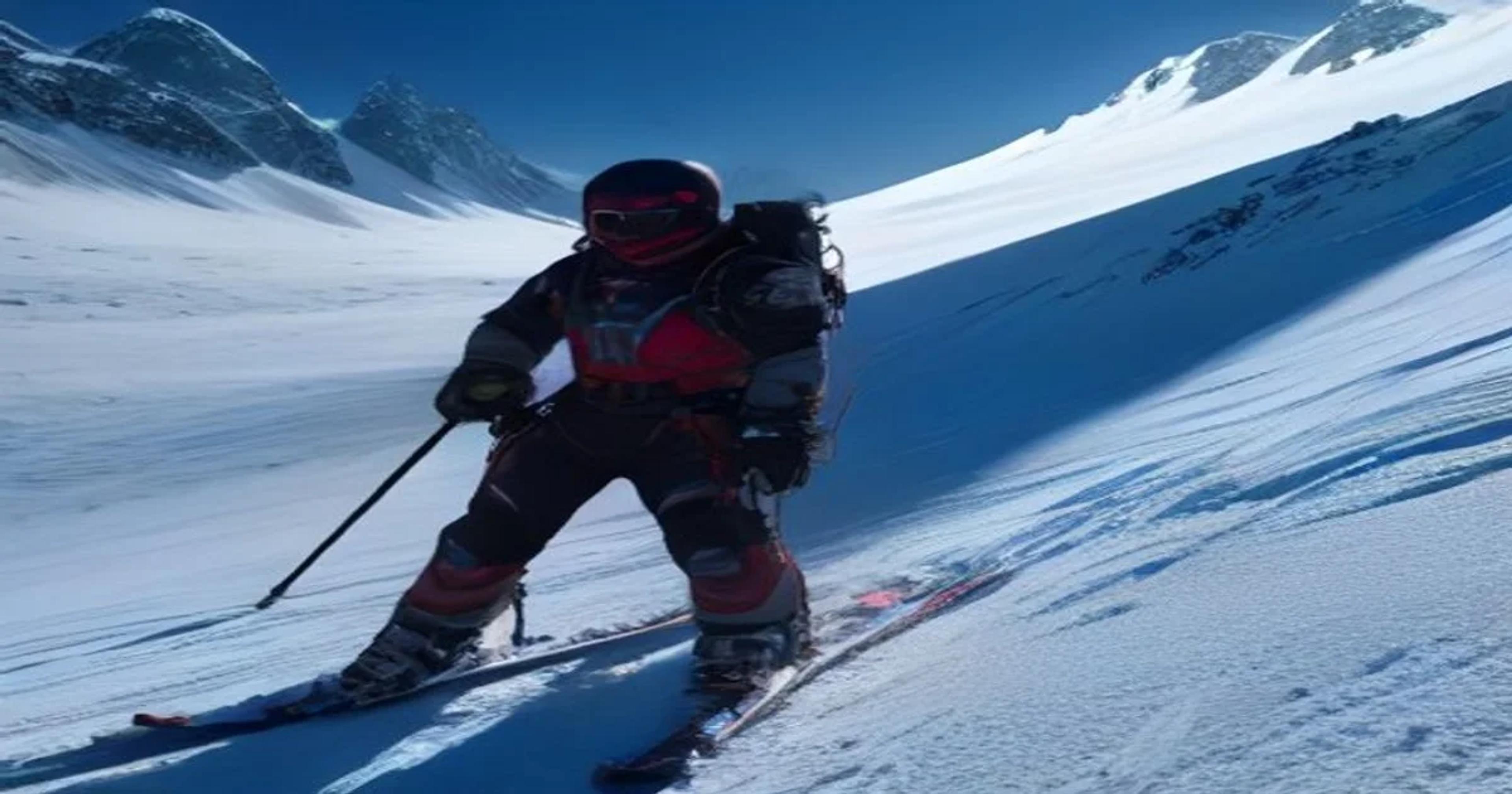 An adaptive skier using advanced AI-enhanced equipment on a professional ski course.