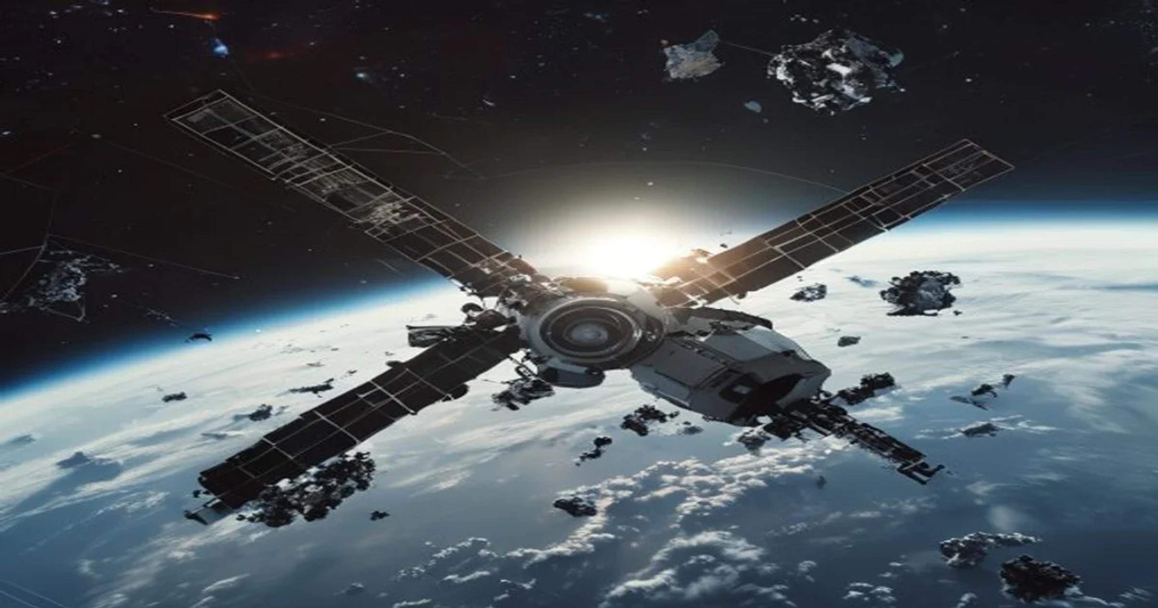 An autonomous robotic arm cleaning space junk against the blue curvature of Earth.