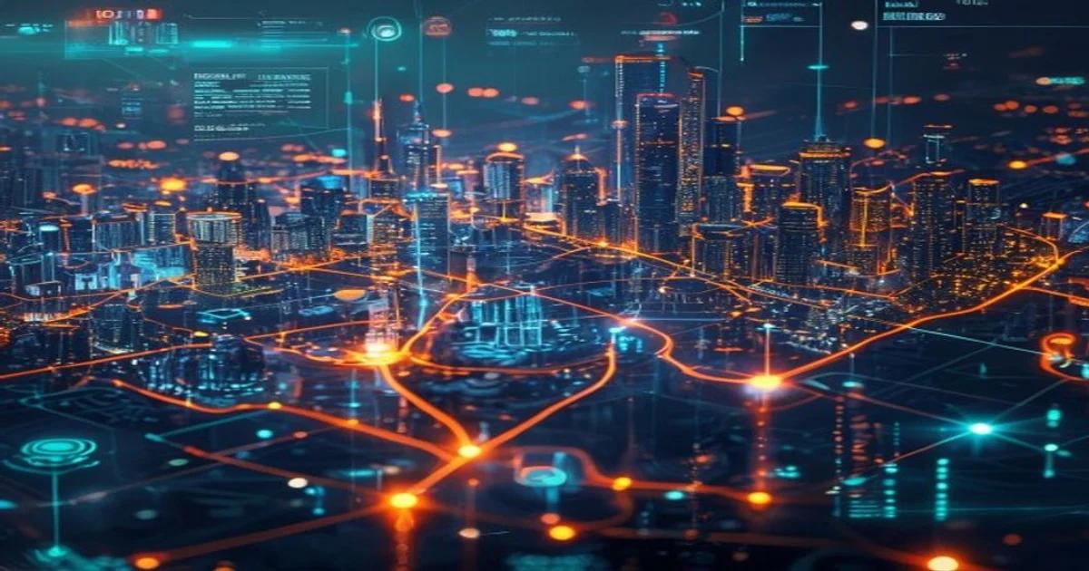 A futuristic digital city map illustrating intelligent financial data analysis for infrastructure budgeting