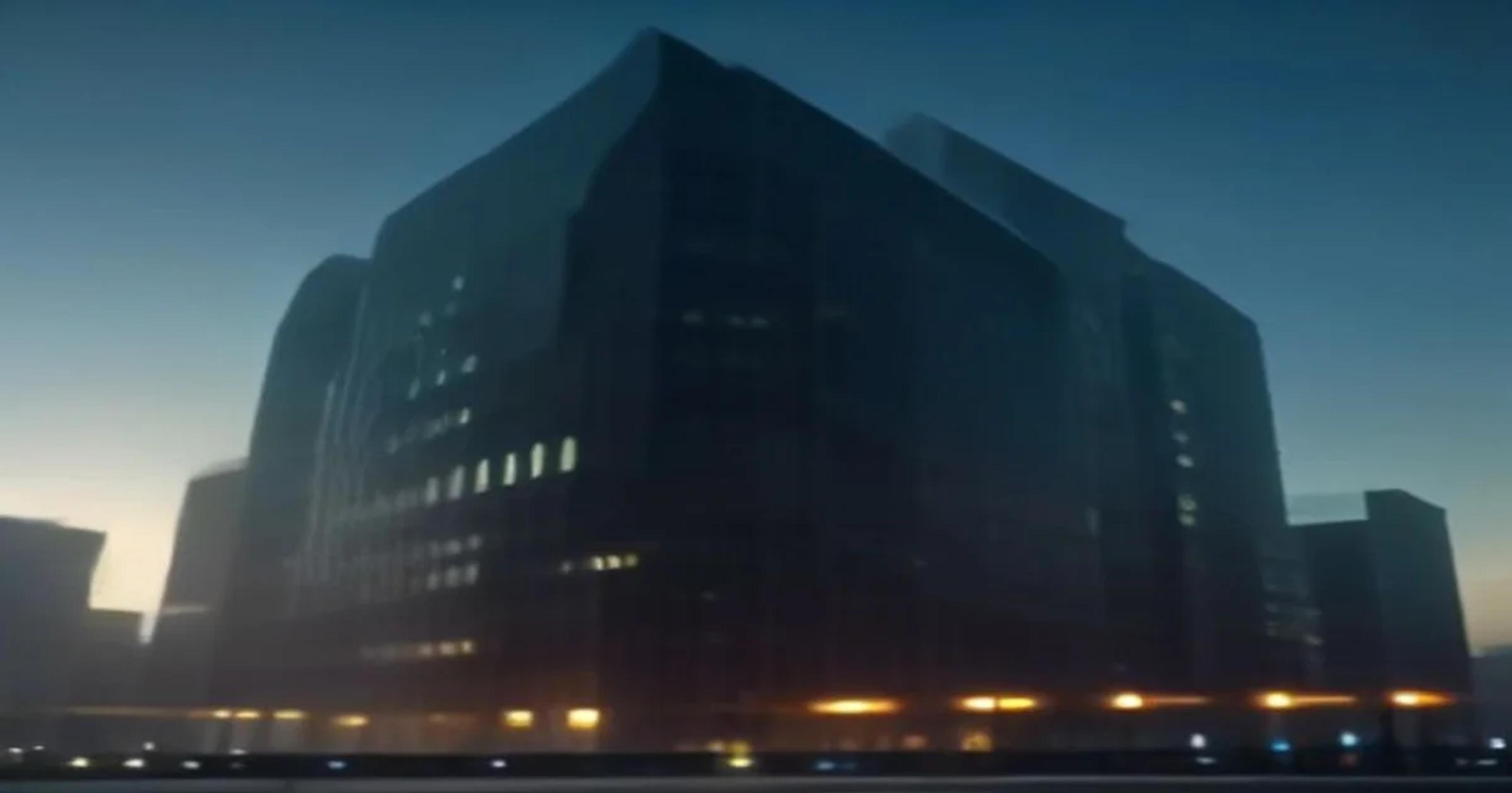 An advanced AI-powered building with dynamically shifting external panels creating an optimized internal micro-climate.