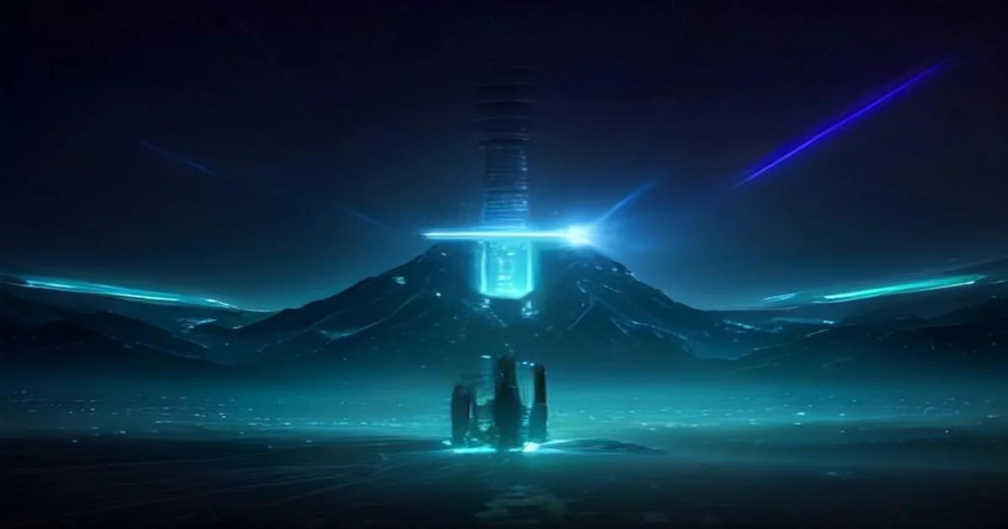 A conceptual visualization of an AI-managed microgrid protecting a city power grid.