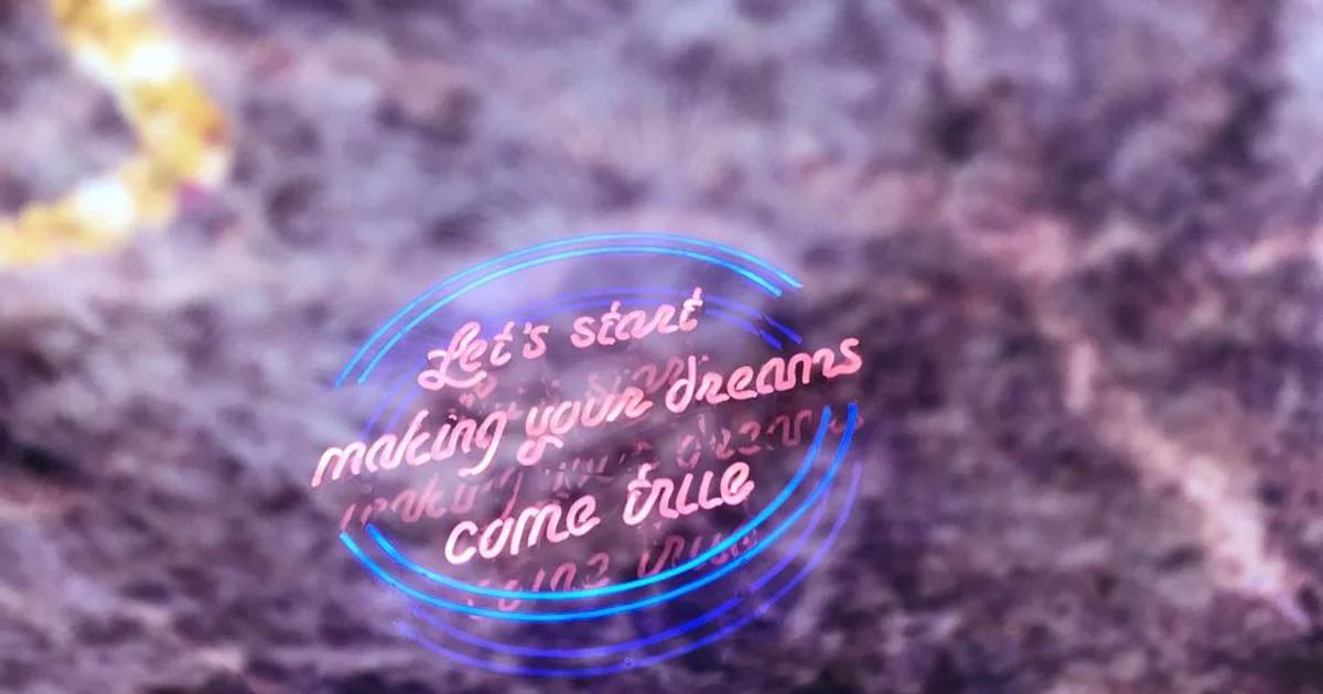 Neon kinetic typography floating in a futuristic digital environment representing AI design.