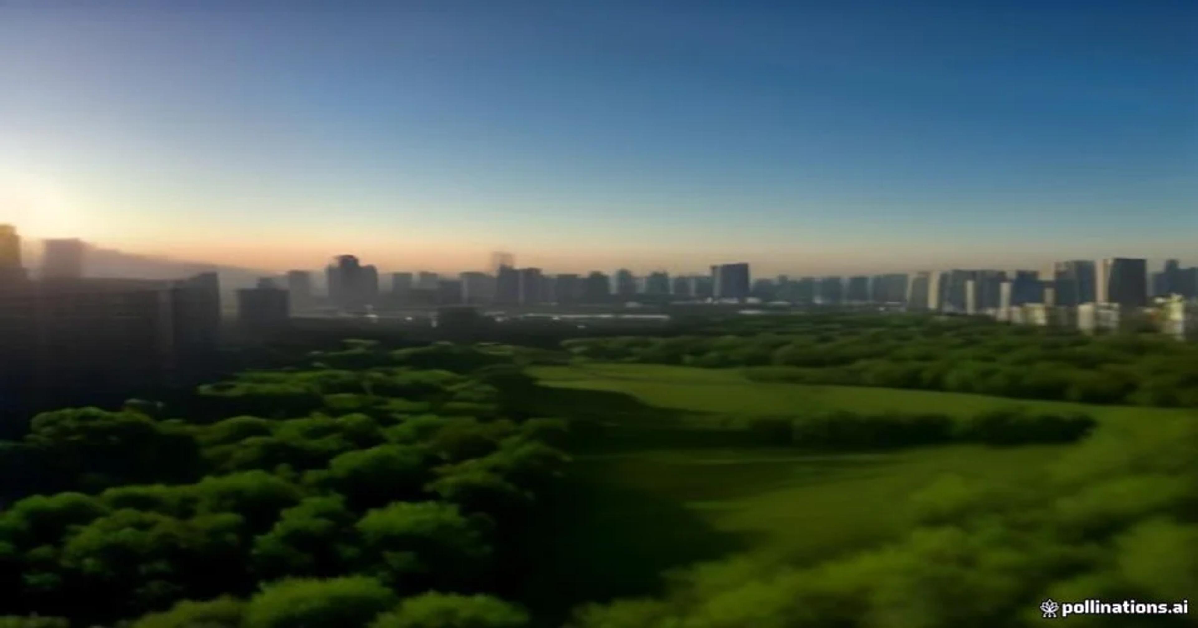 An advanced AI drone identifying edible plants in a modern city landscape.