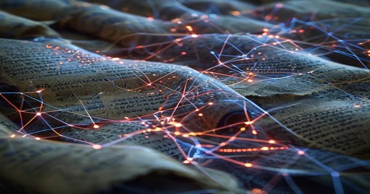 Conceptual representation of artificial intelligence analyzing historical religious manuscripts.