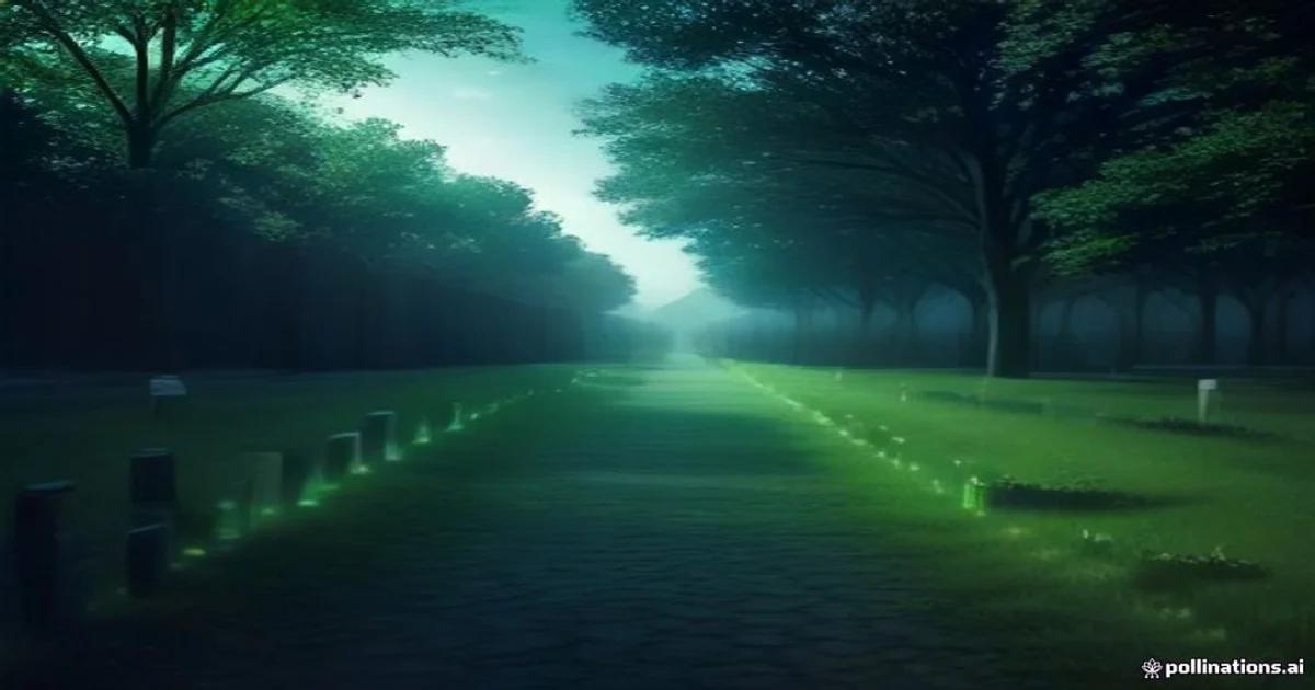 Futuristic cemetery management visualization featuring digital mapping and automated green space maintenance.