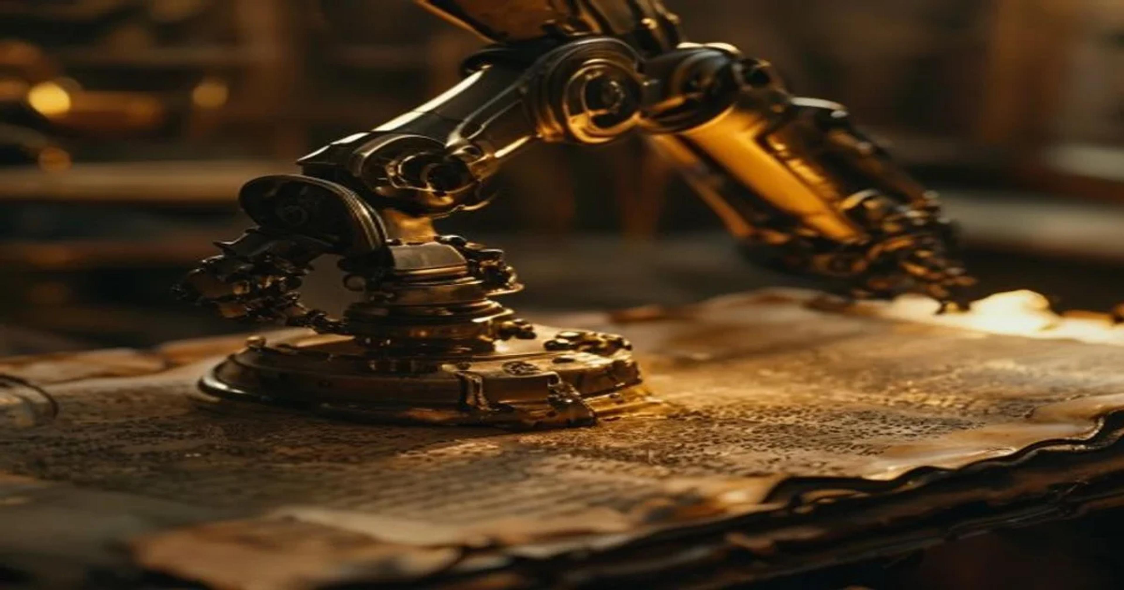 Advanced robotic technology performing high-precision restoration on a fragile, historical rare book.