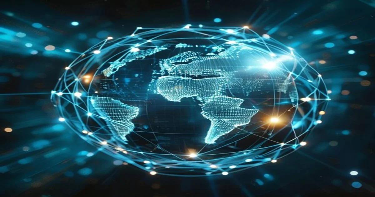 A conceptual image showing a global map interconnected with secure AI neural network nodes.